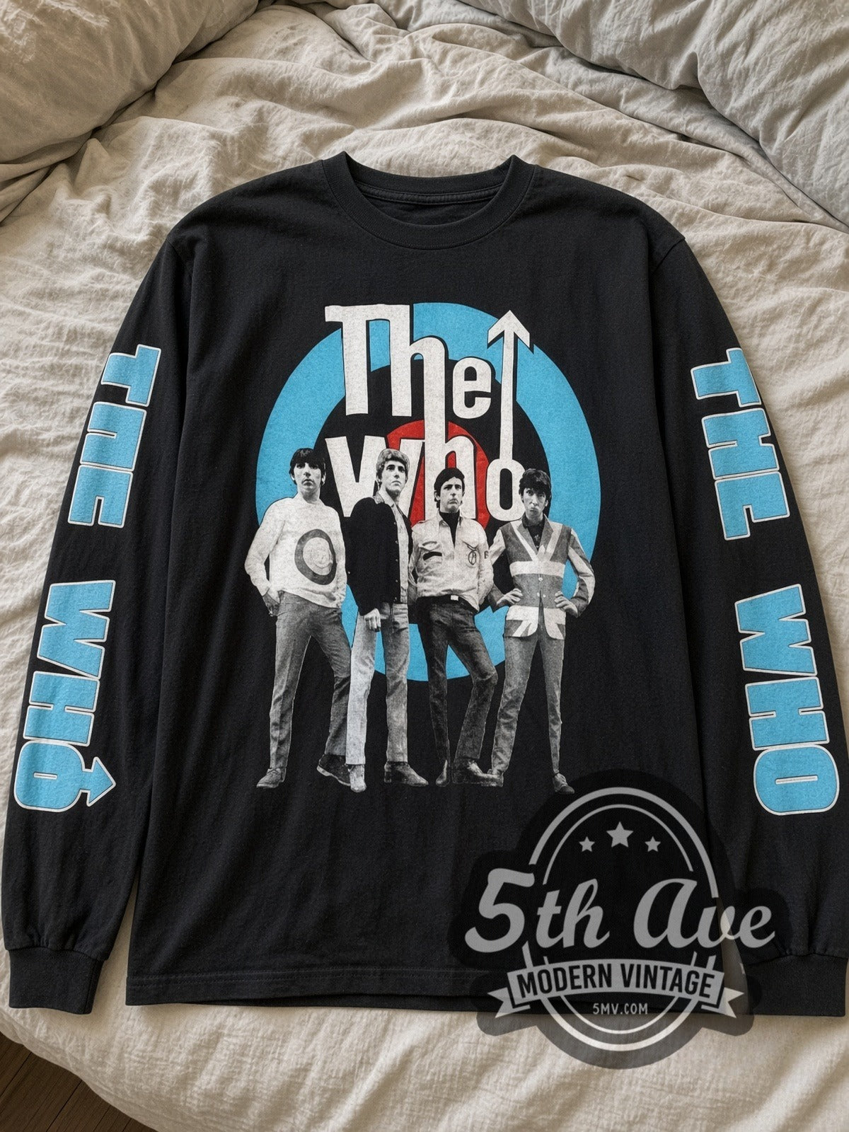 The Who Target Logo vintage band long sleeve tee in black laid flat