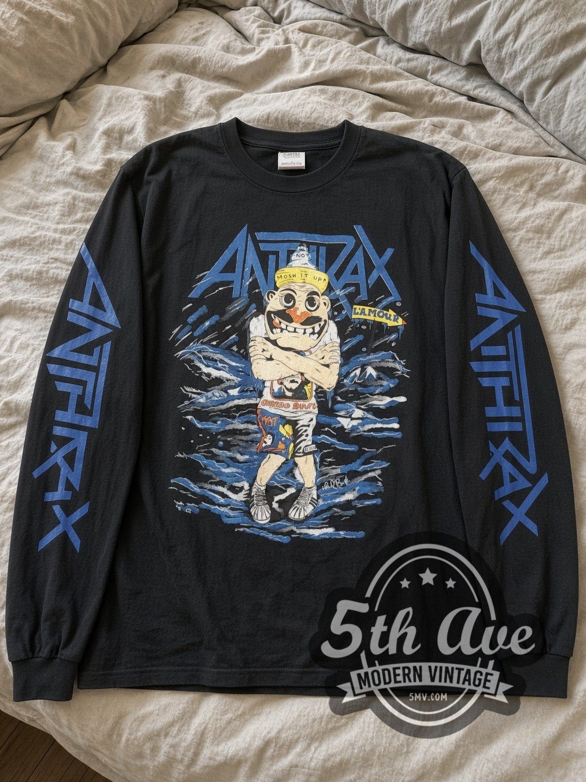 Anthrax L'Amour Cartoon vintage band long sleeve tee laid flat