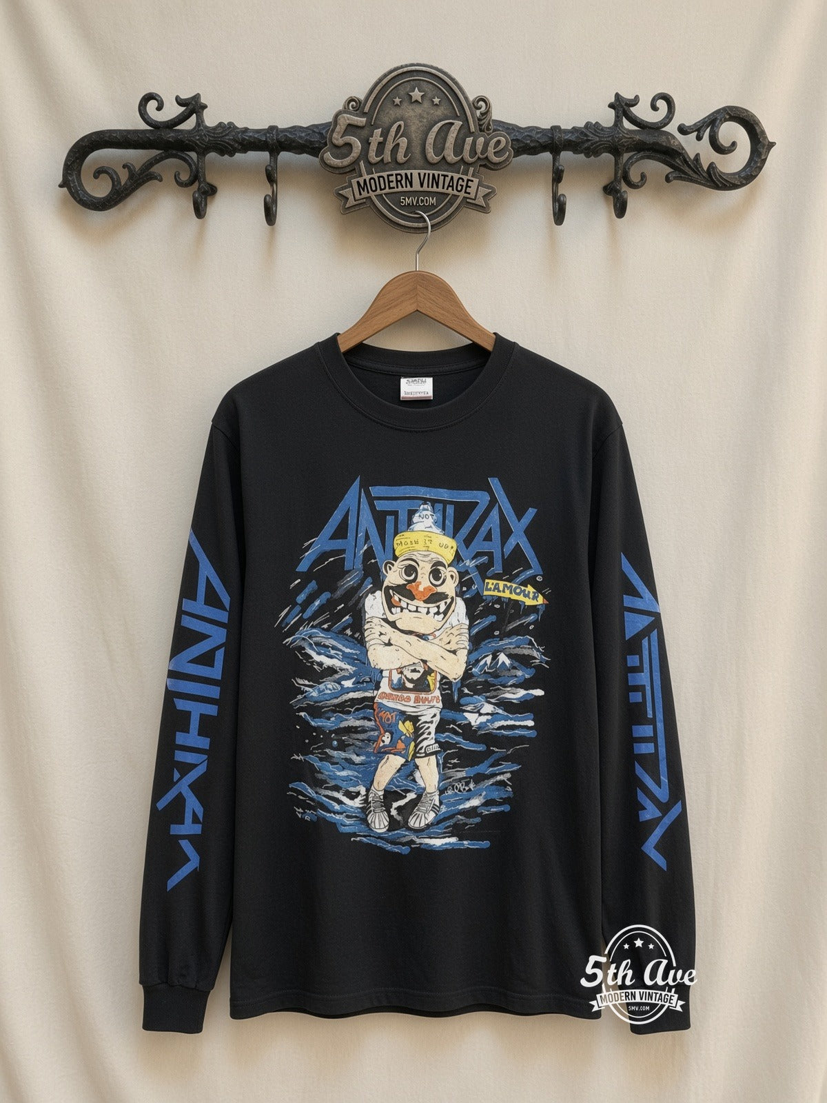 ETS LS 41 Anthrax L'Amour Cartoon long sleeve vintage tee on rack, front