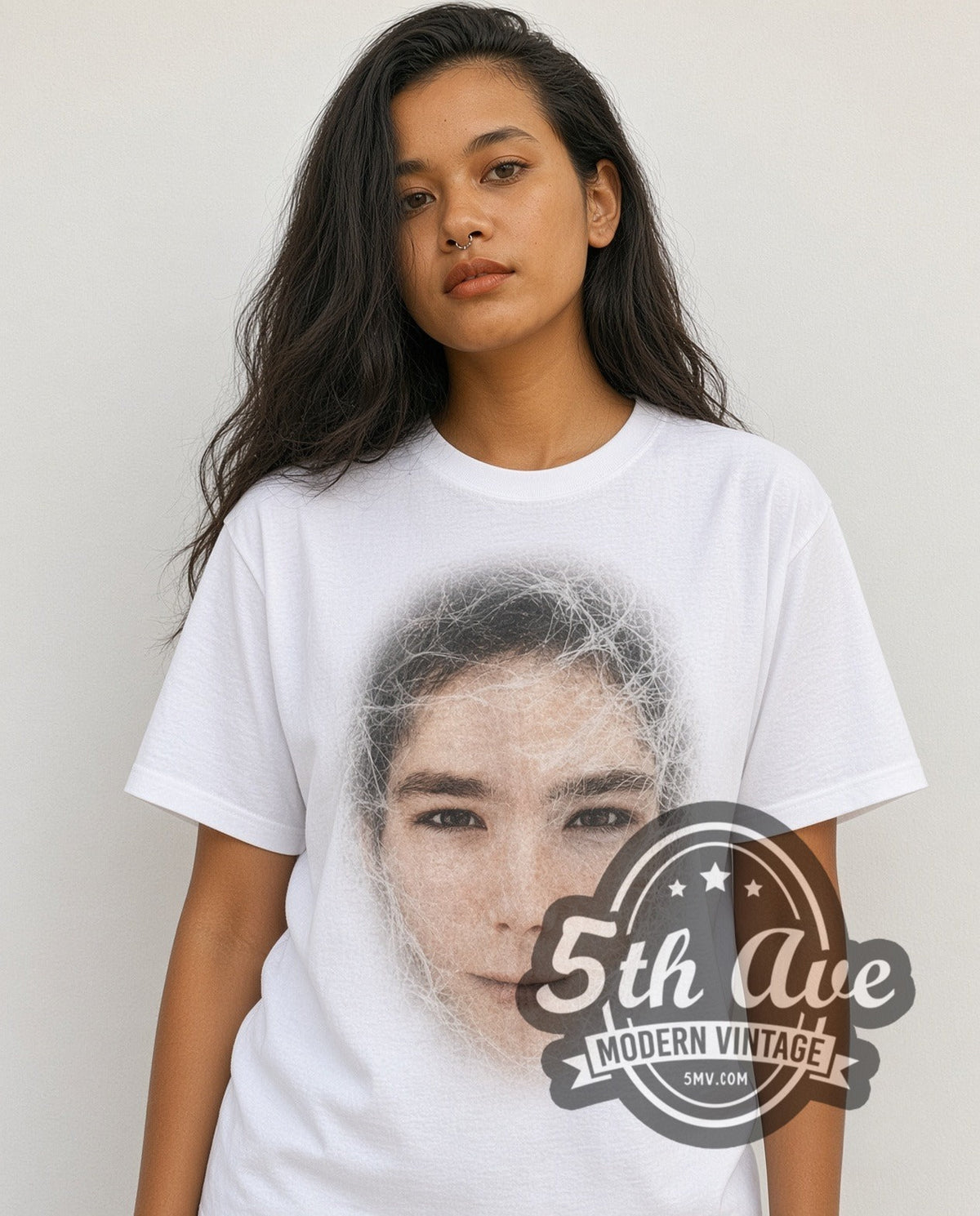 Model wearing the Björk Post Face / Sednaoui 1996 vintage band t-shirt