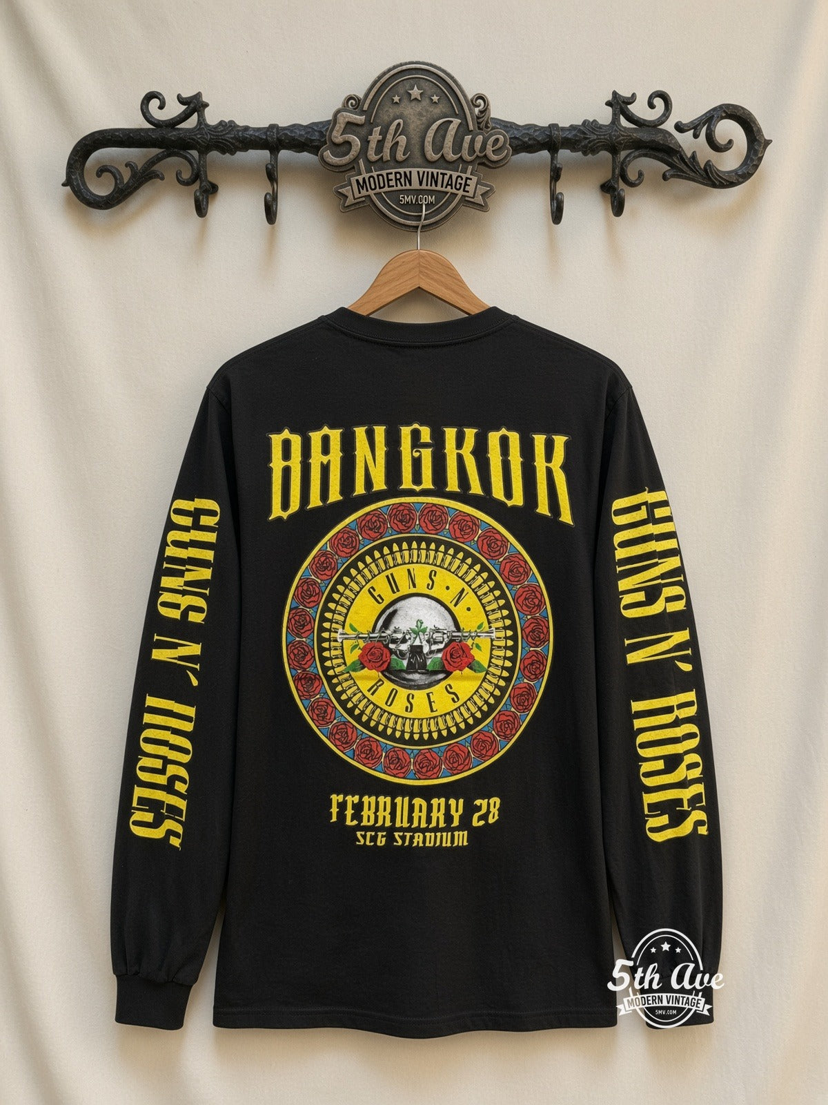 ETS LS 43 Guns N' Roses February 28 Concert Date long sleeve vintage tee on rack, back