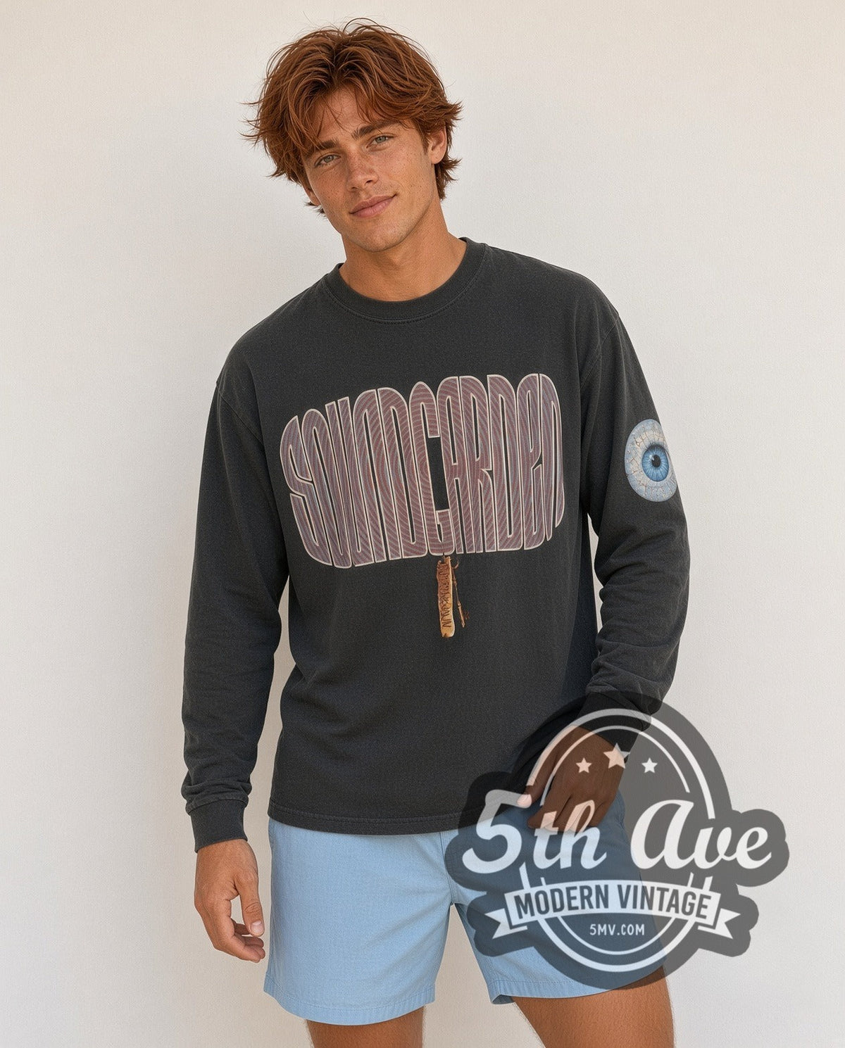 Model wearing the Soundgarden European Tour 1992 Long Sleeve long sleeve vintage band t-shirt
