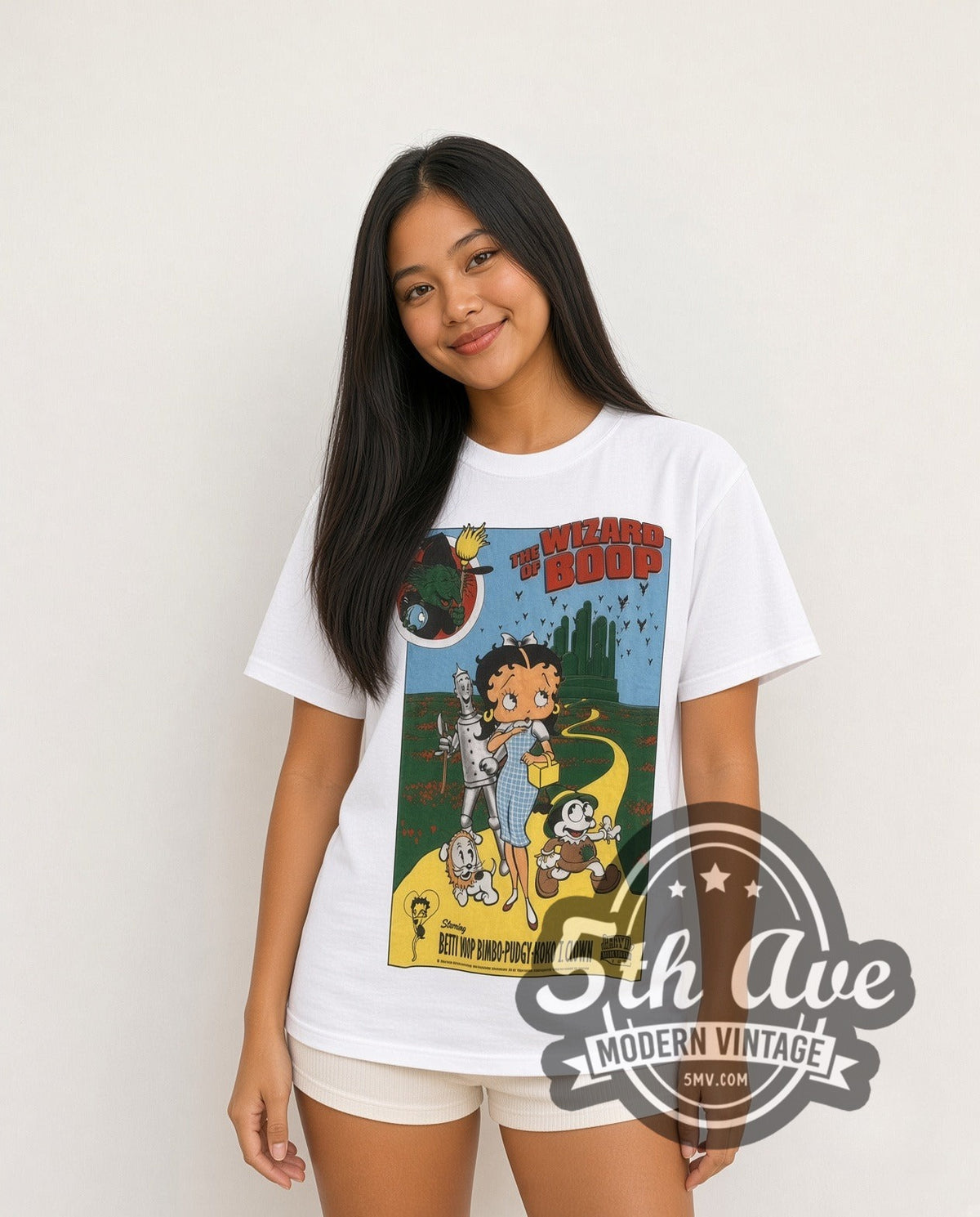 Model wearing the Betty Boop The Wizard of Boop vintage cartoon t-shirt