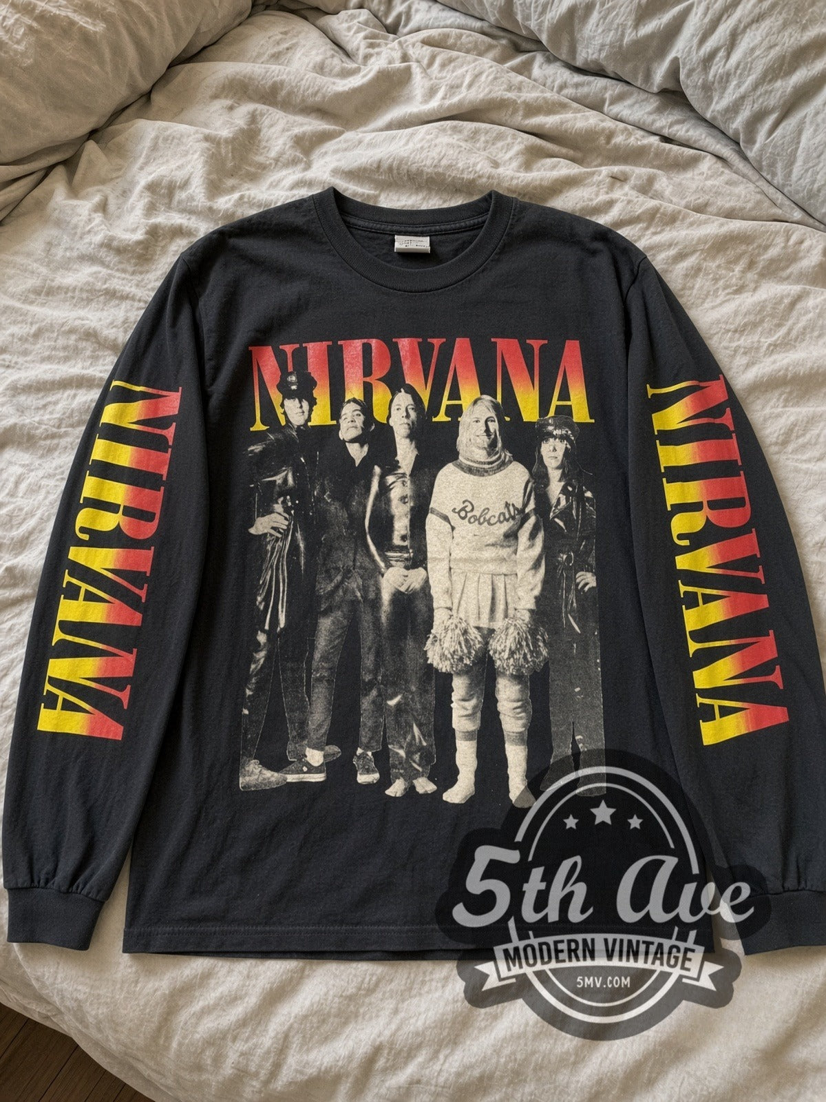 Nirvana Bobcats Photo vintage band long sleeve tee laid flat