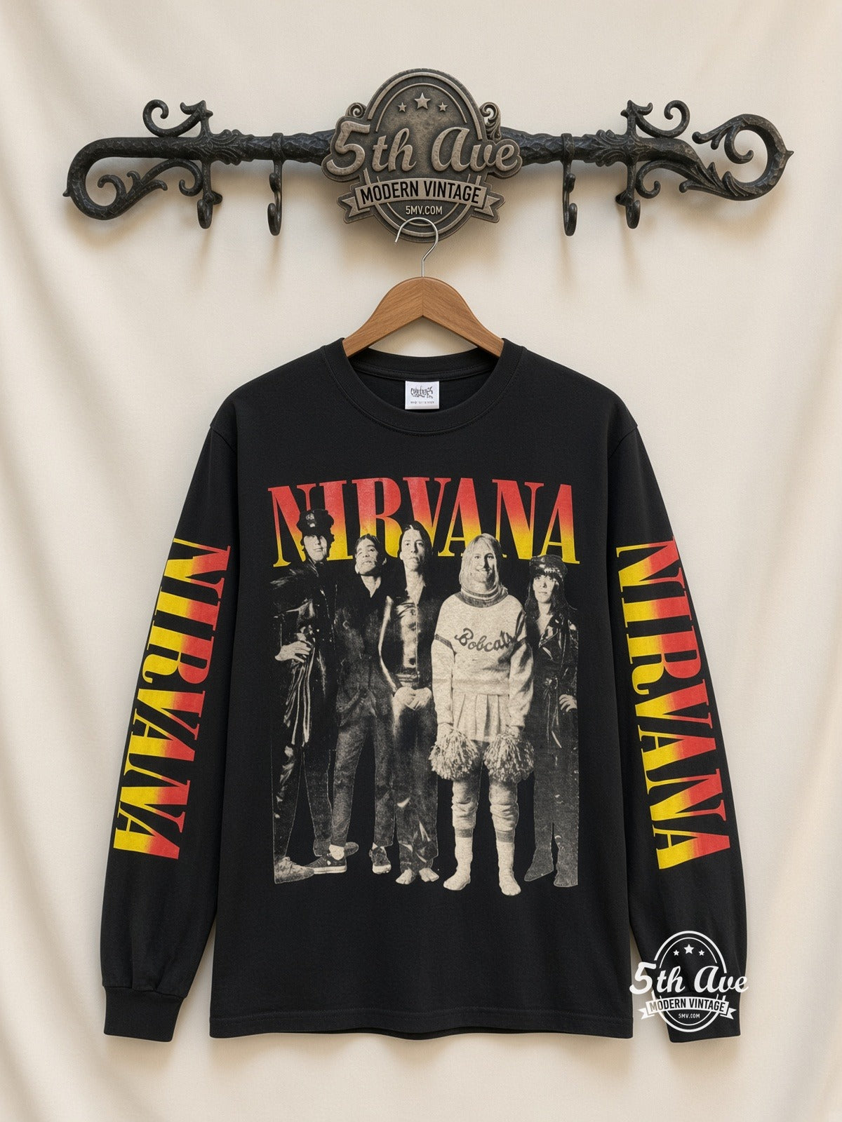 ETS LS 44 Nirvana Bobcats Photo long sleeve vintage tee on rack, front