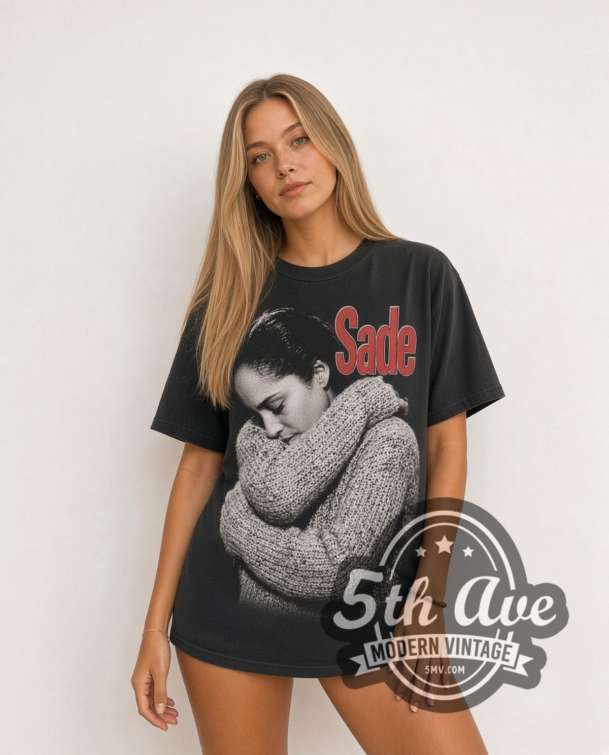Model wearing the Sade Feels Like I'm in Paradise vintage band t-shirt
