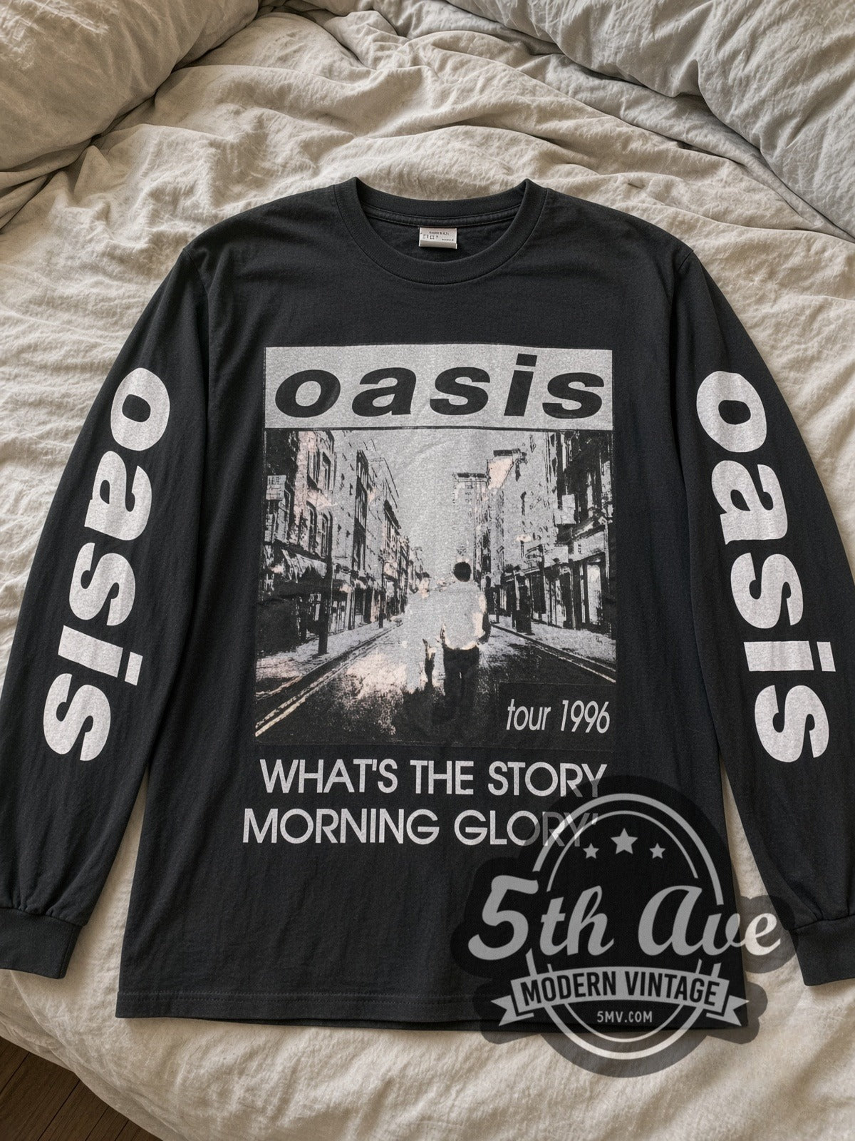 Oasis Morning Glory Tour 1996 vintage band long sleeve tee laid flat
