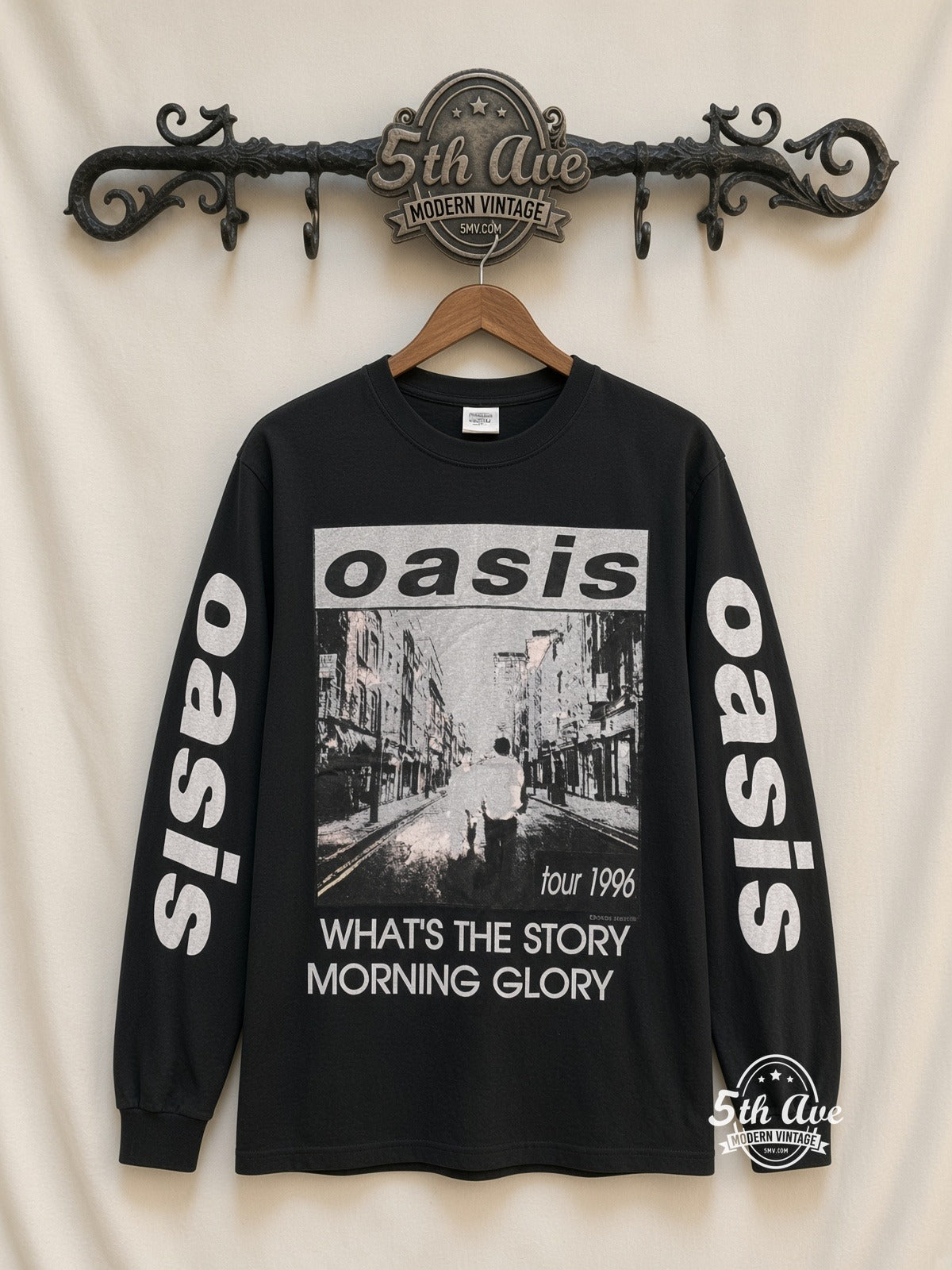 ETS LS 46 Oasis Morning Glory Tour 1996 long sleeve vintage tee on rack, front