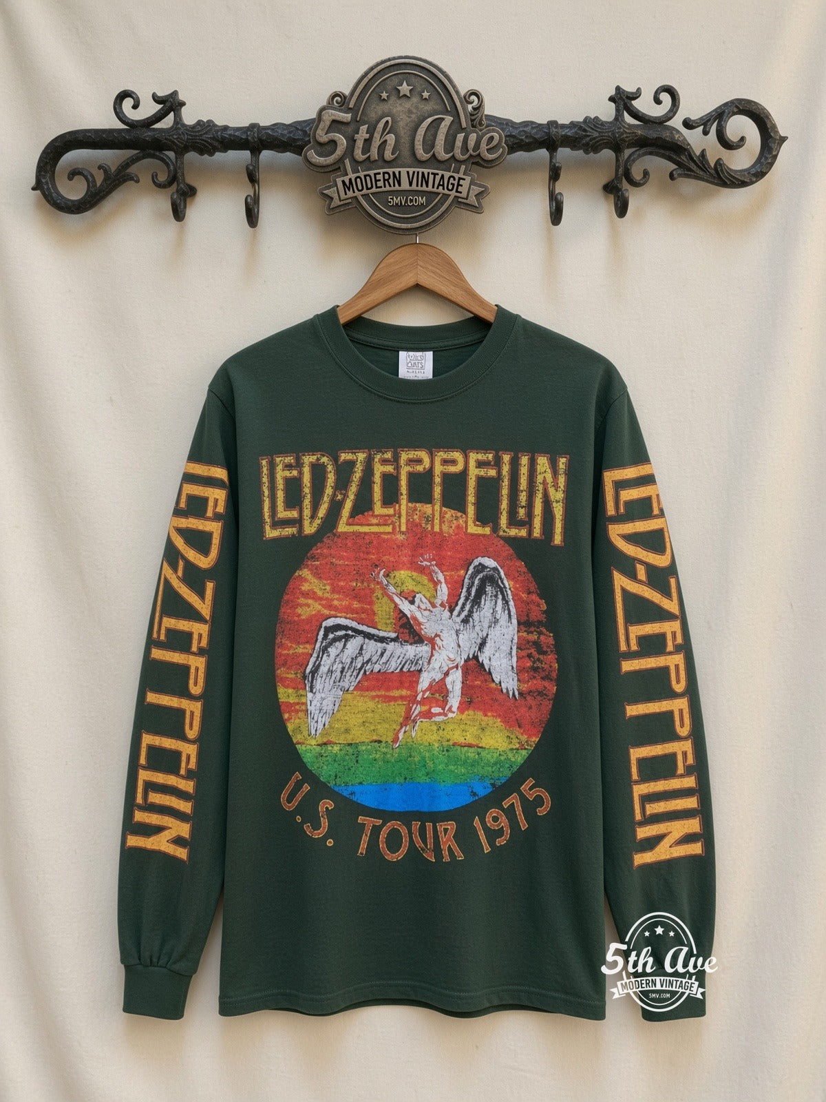 ETS LS 47 Led Zeppelin US Tour 1975 long sleeve vintage tee on rack, front