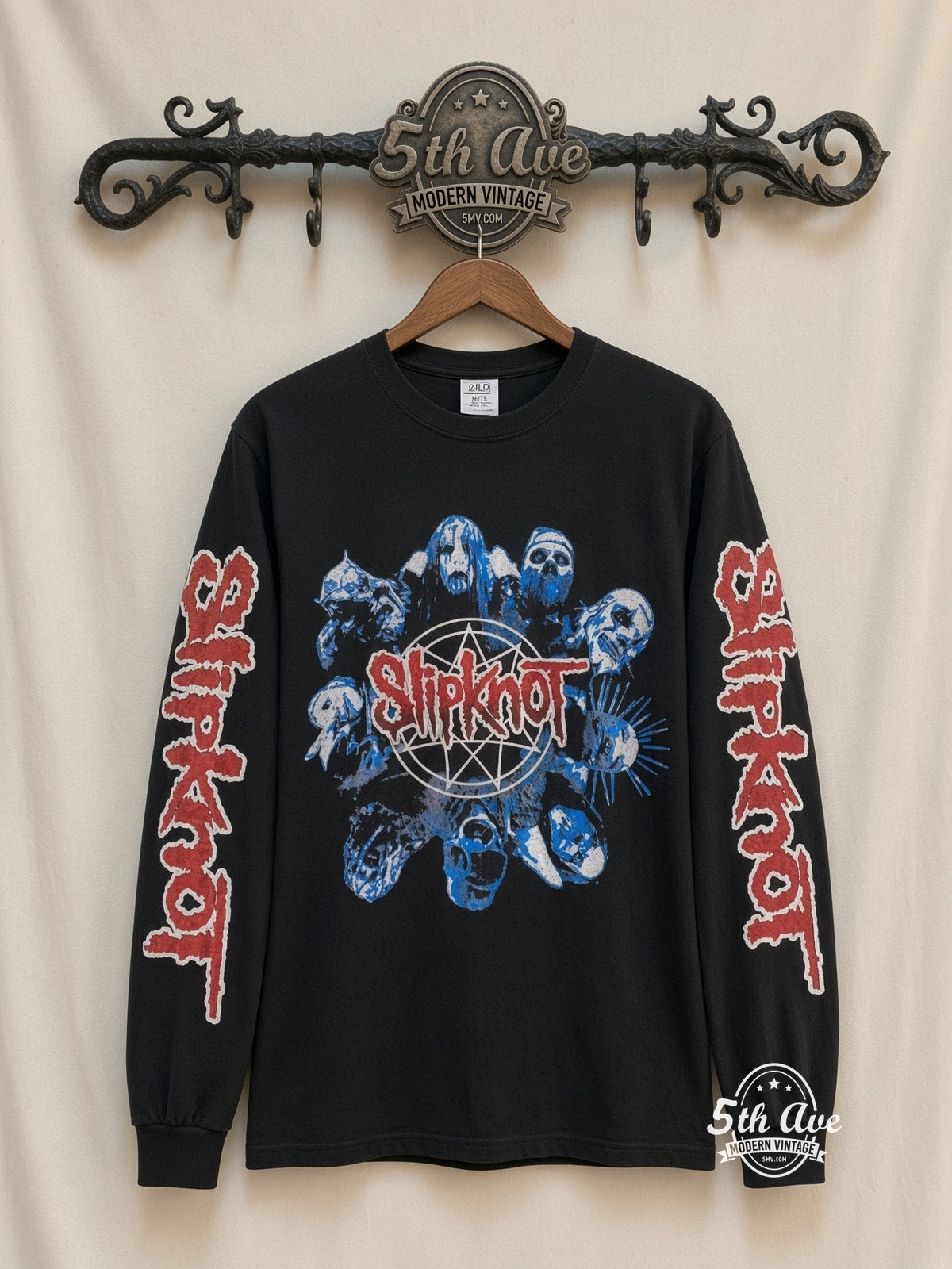 ETS LS 48 Slipknot Masks Star Logo long sleeve vintage tee on rack, front