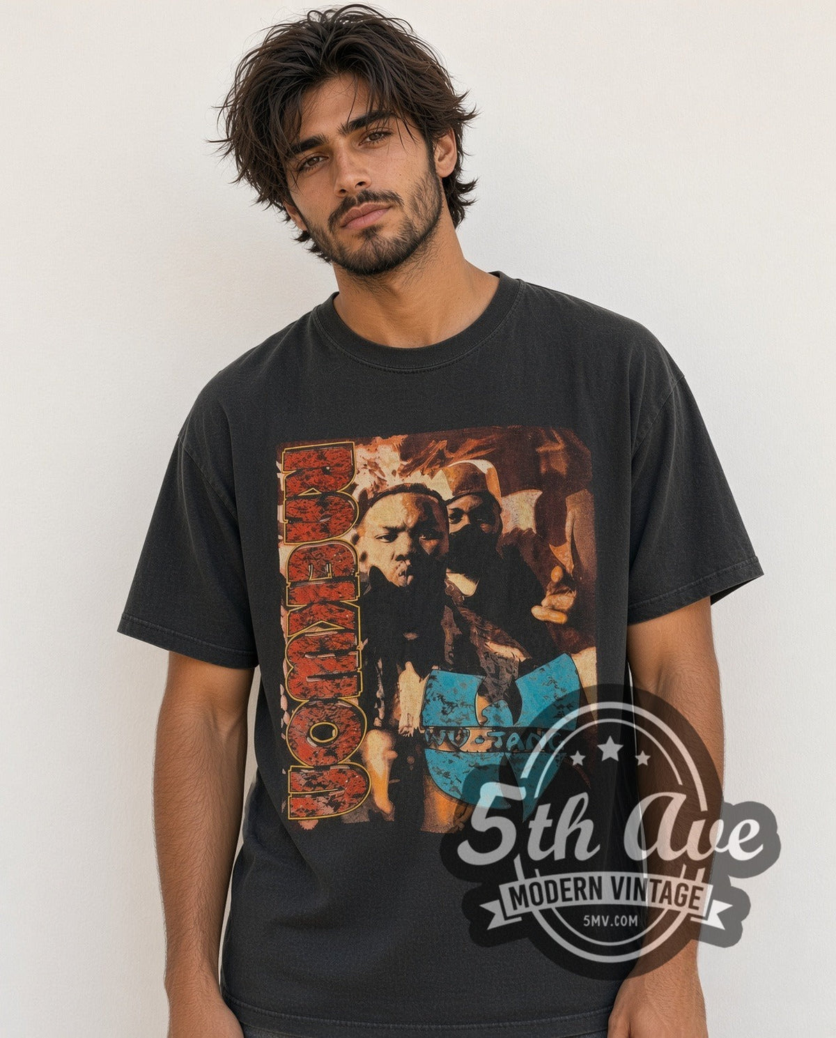 Model wearing the Raekwon Only Built 4 Cuban Linx Wu-Tang Vintage Band vintage band t-shirt in black