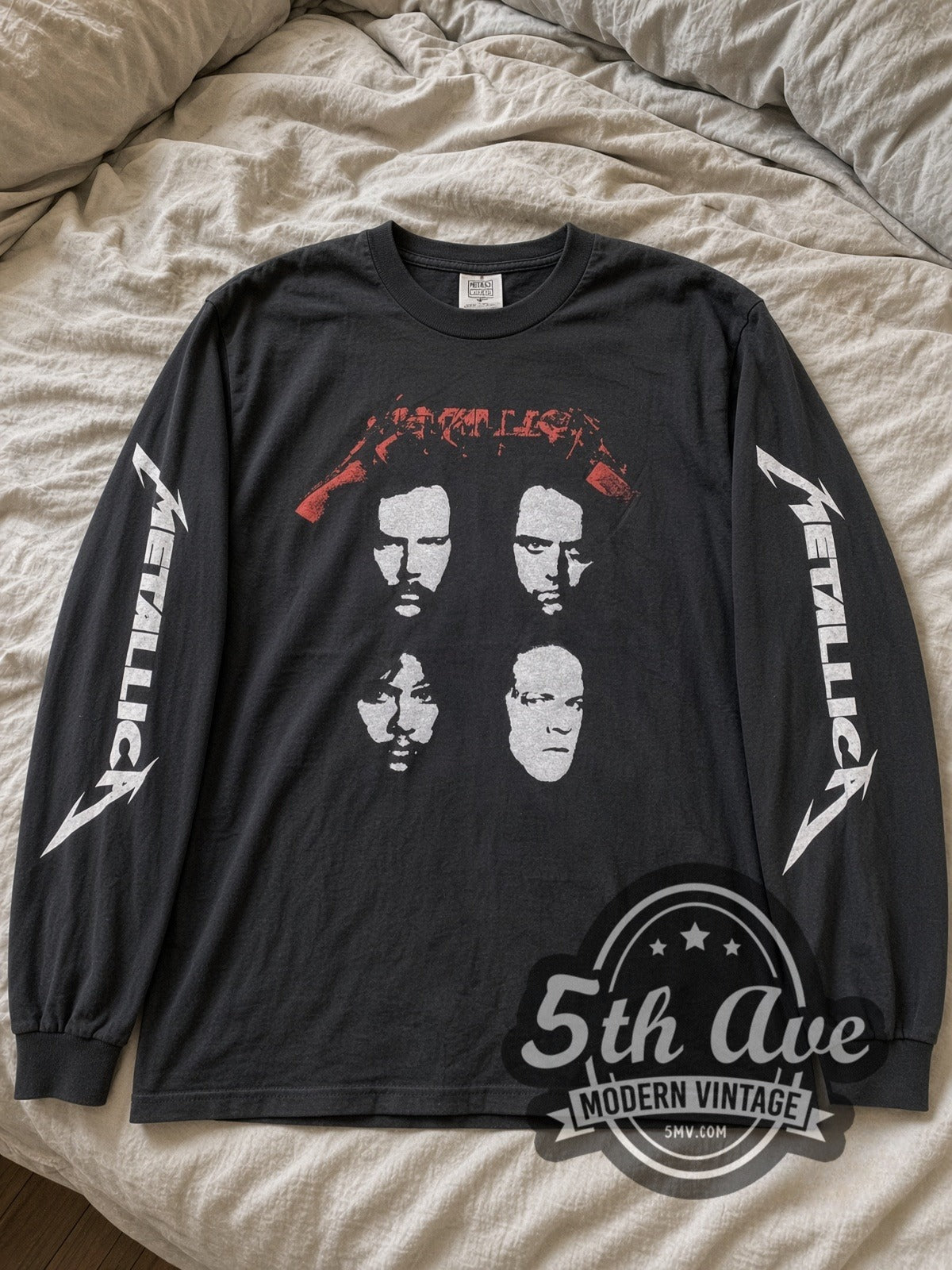 Metallica Four Faces vintage band long sleeve tee laid flat