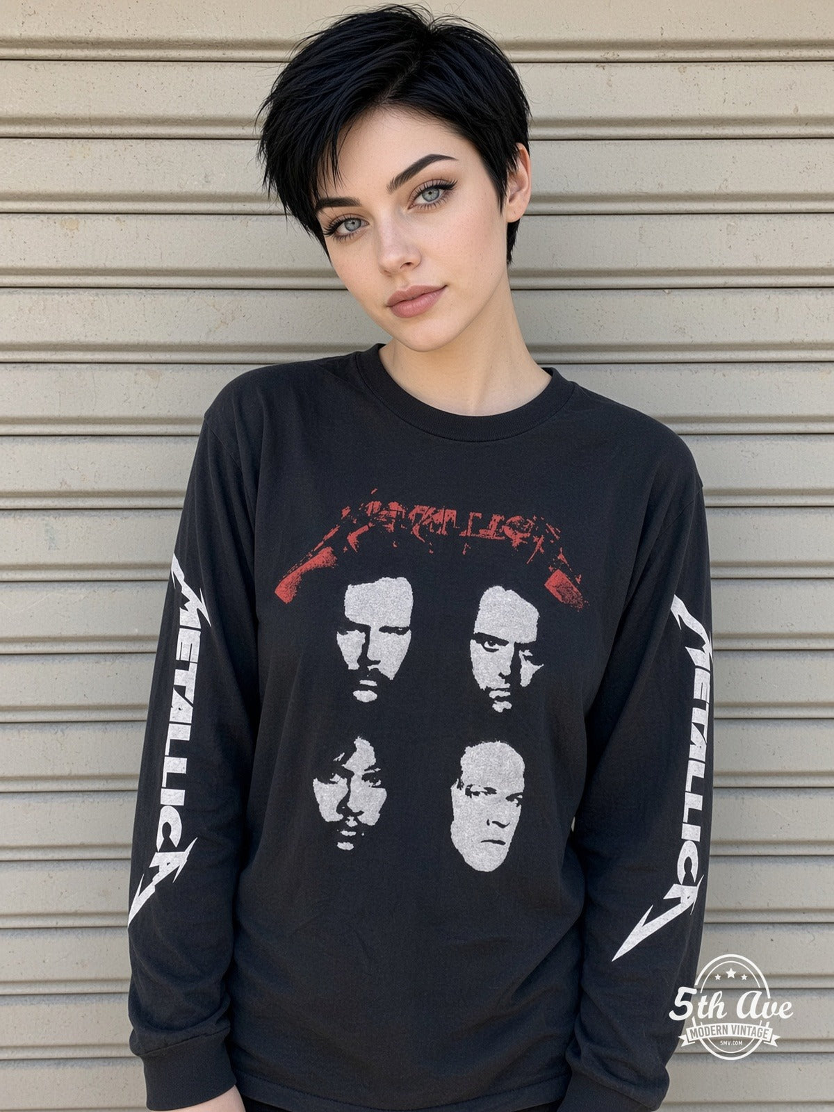 ETS LS 49 Metallica Four Faces long sleeve vintage tee worn by a model