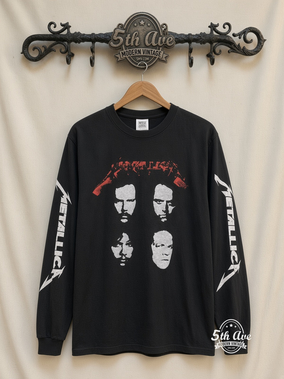ETS LS 49 Metallica Four Faces long sleeve vintage tee on rack, front