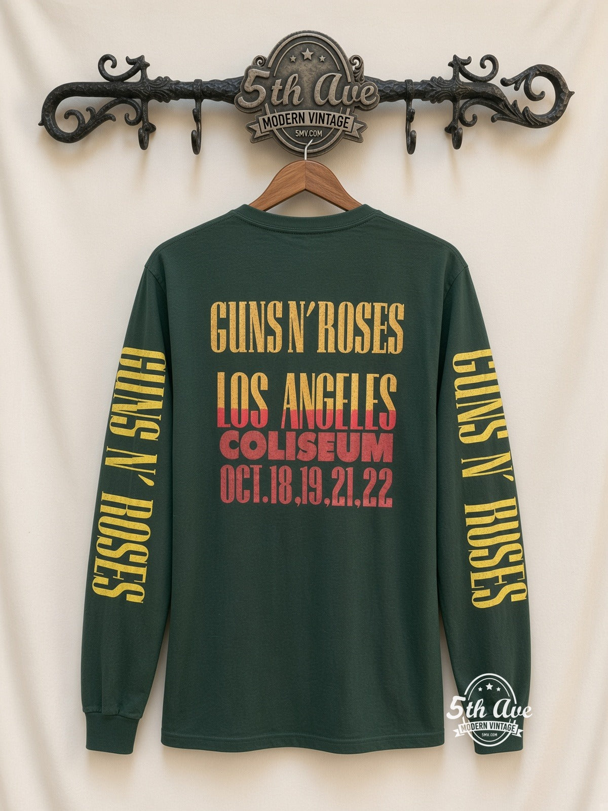 ETS LS 51 Guns N' Roses Skulls Bullet Logo long sleeve vintage tee on rack, back