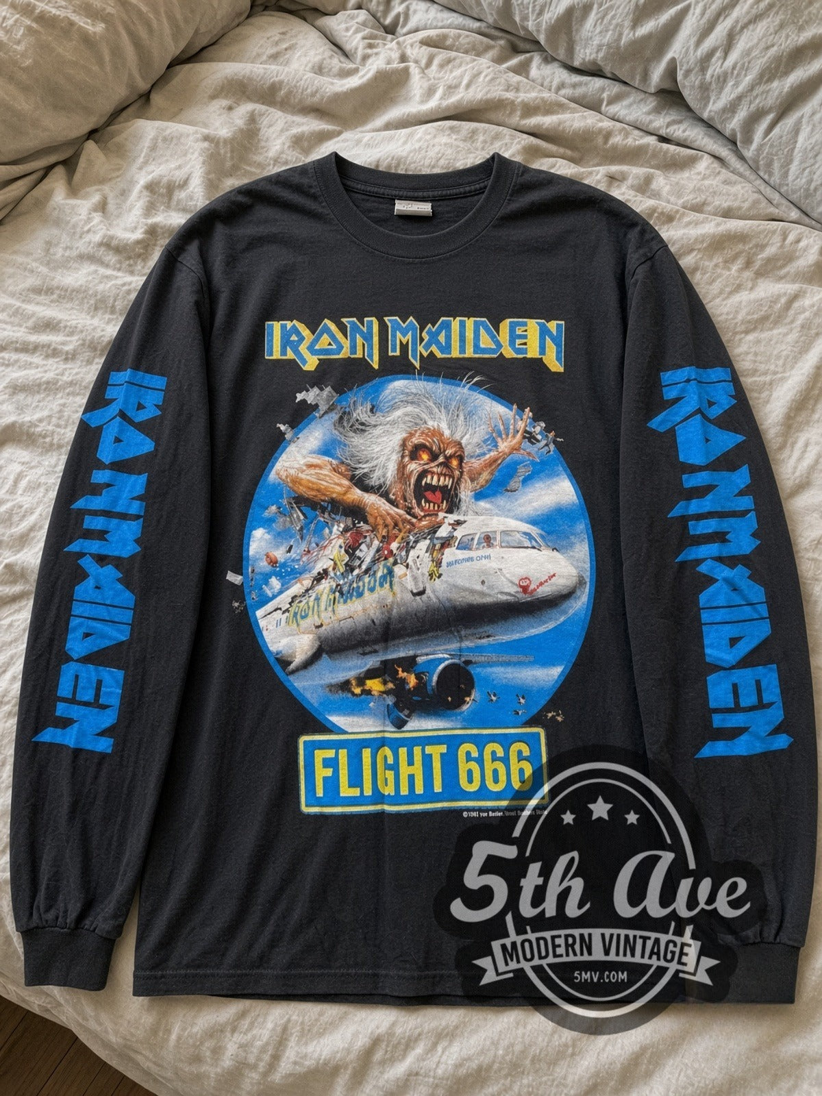 Iron Maiden Flight 666 vintage band long sleeve tee laid flat