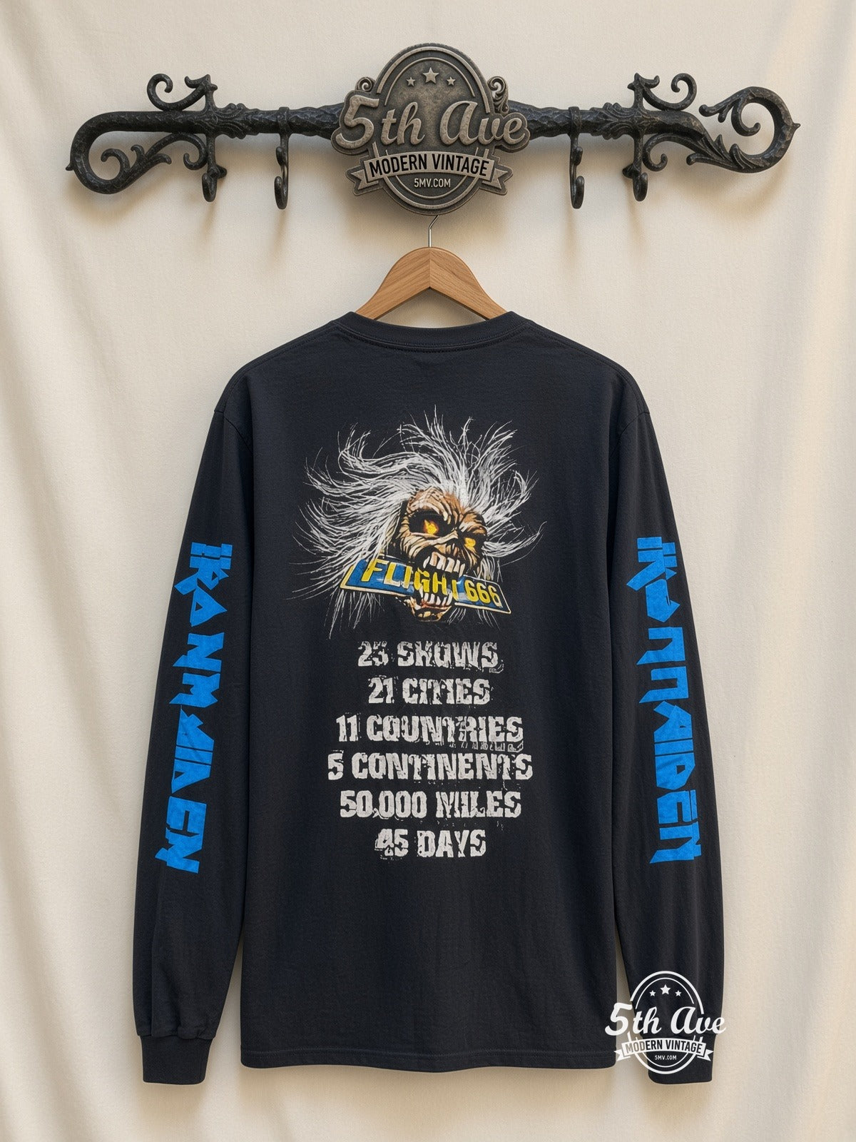 ETS LS 53 Iron Maiden Flight 666 long sleeve vintage tee on rack, back