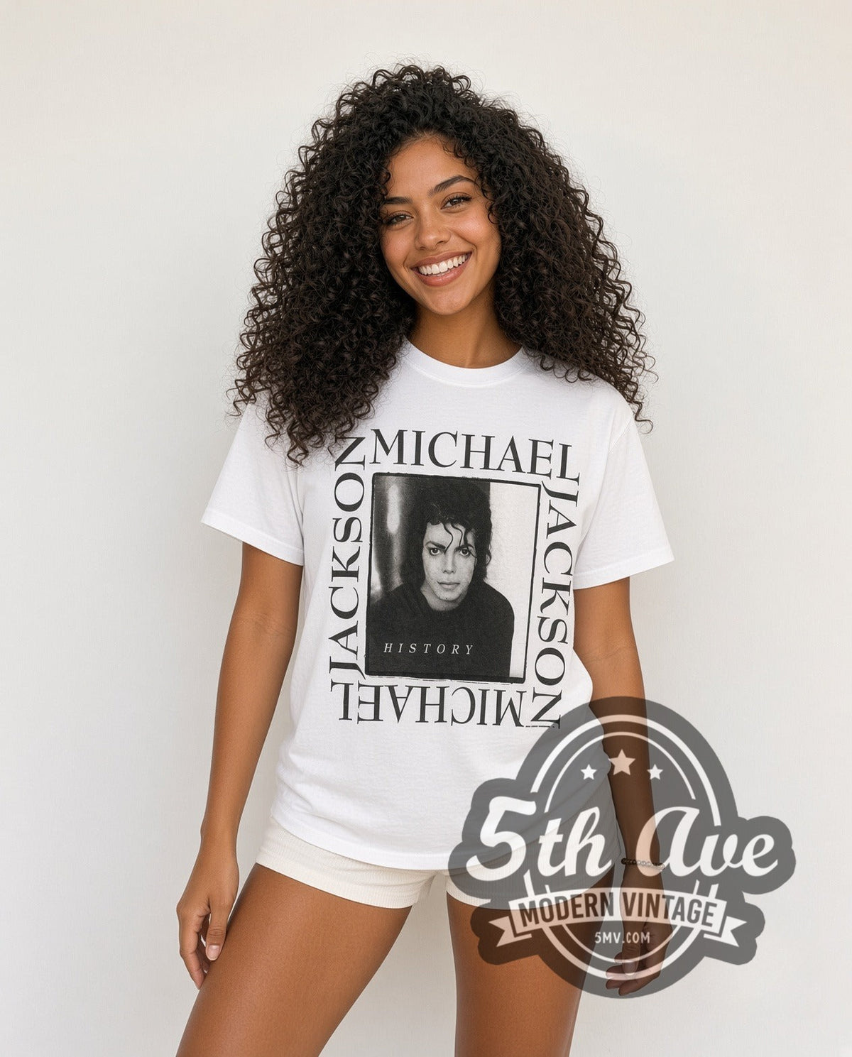 Model wearing the Michael Jackson King of Pop vintage band t-shirt