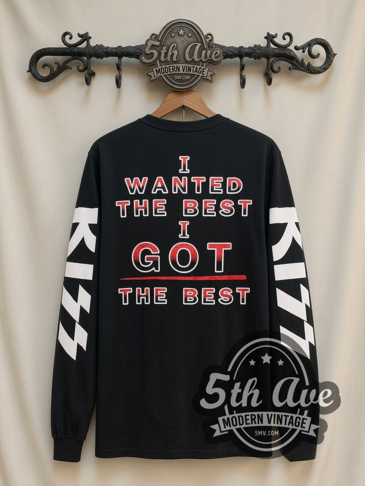 KISS Alive Worldwide 96-97 vintage band long sleeve t-shirt, back view on a display rack