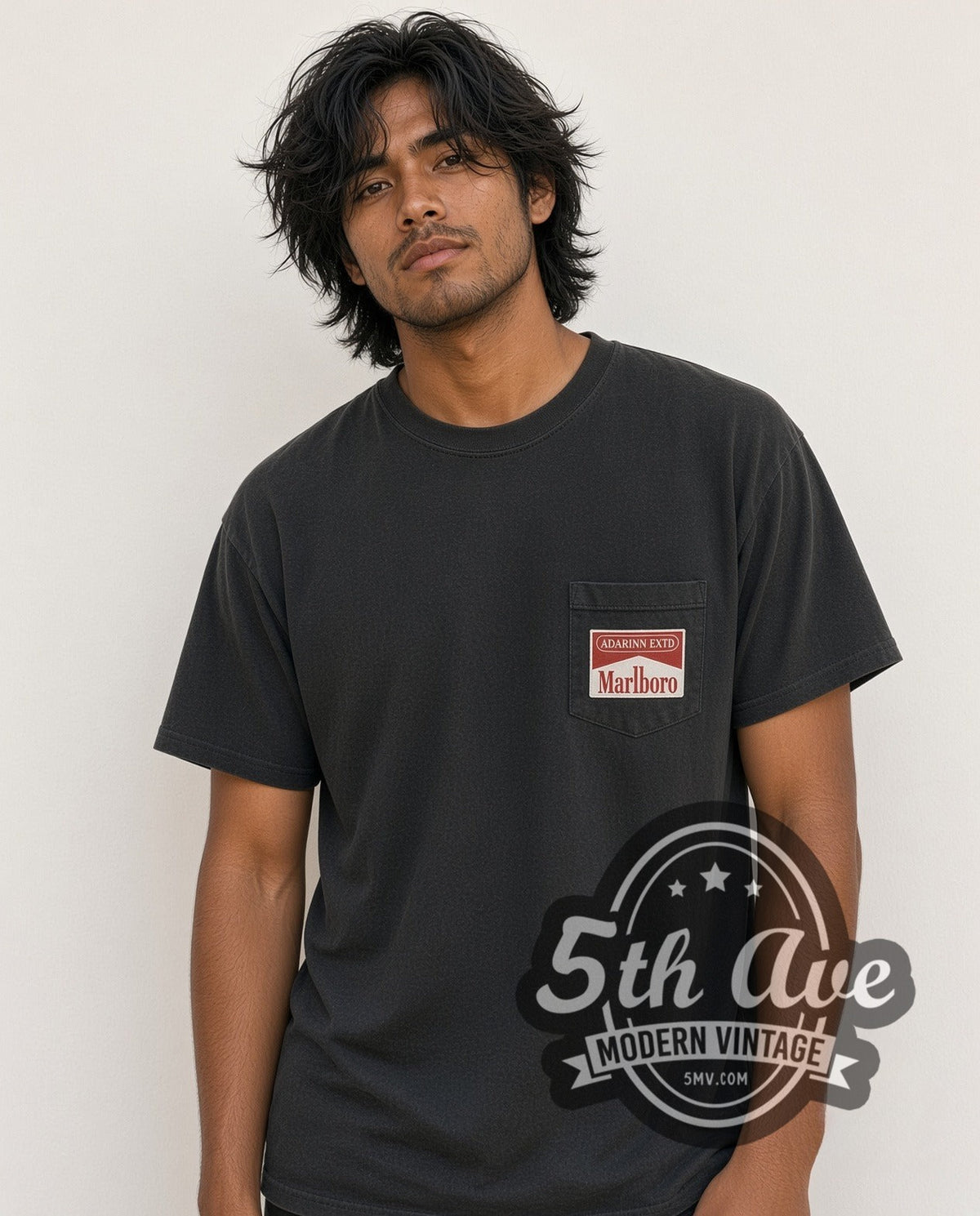 Model wearing the Marlboro Train vintage graphic tee