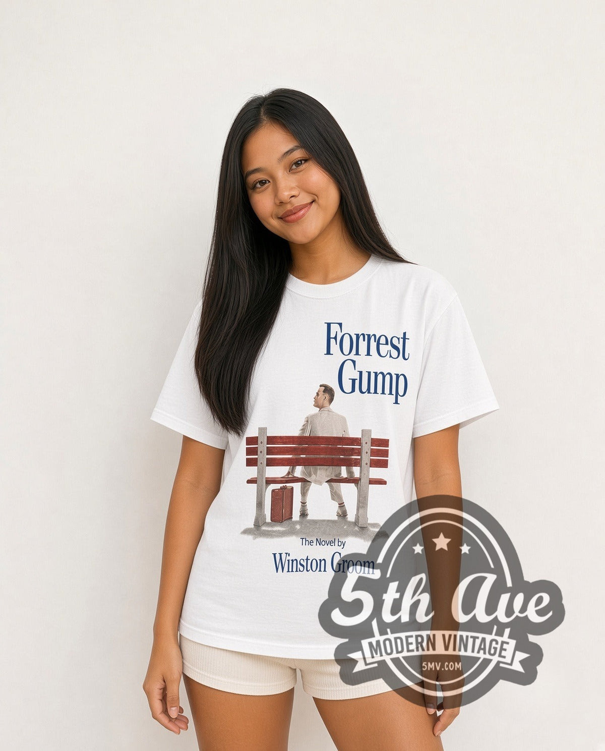 Model wearing the Forrest Gump vintage movie t-shirt