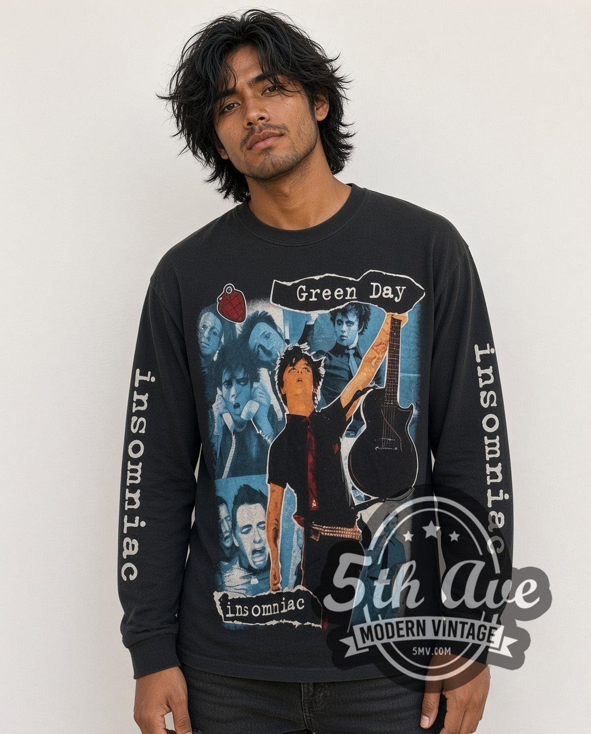Model wearing the Green Day vintage band long sleeve t-shirt