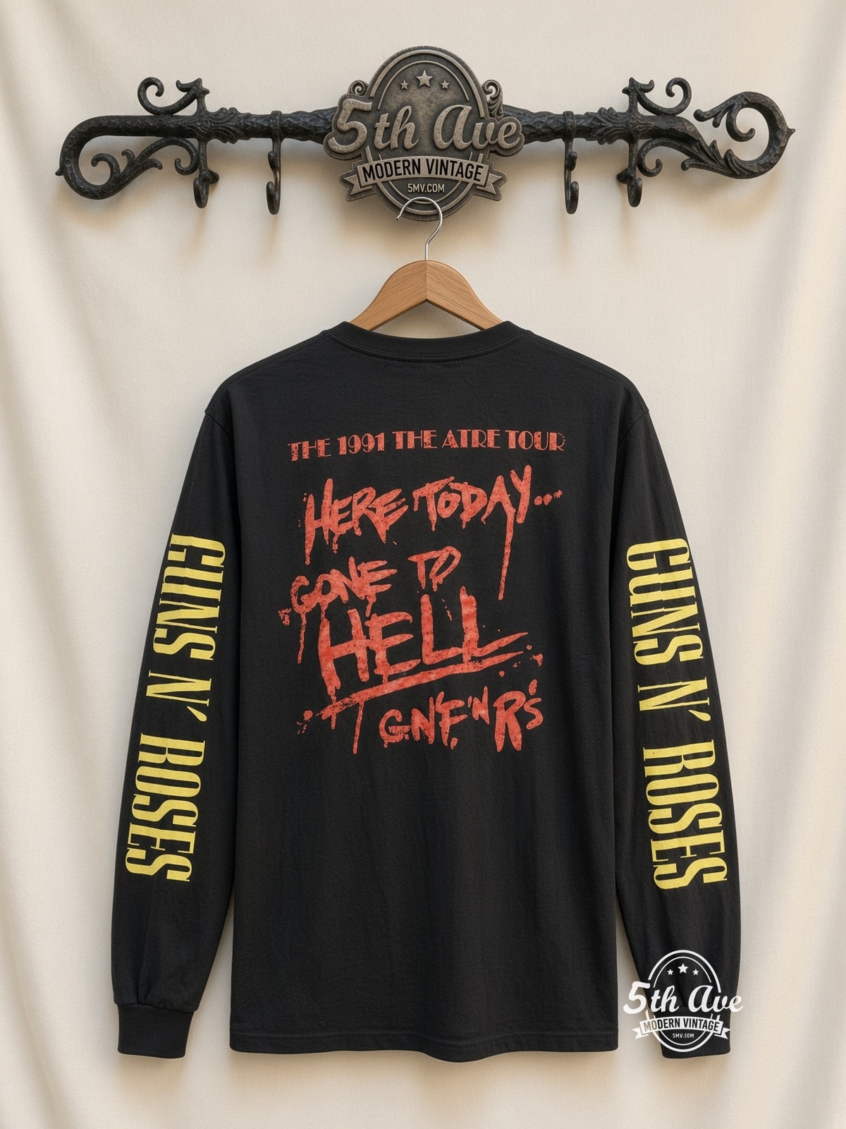 ETS LS 59 Guns N' Roses Band Table Photo long sleeve vintage tee on rack, back