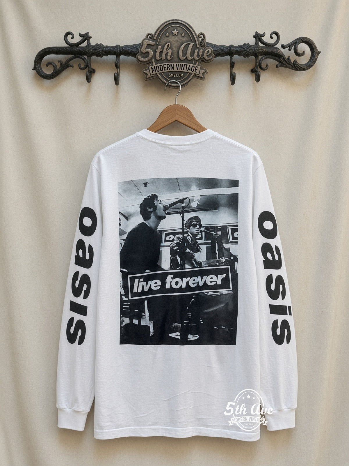 ETS LS 60 Oasis Band Photo long sleeve vintage tee on rack, back
