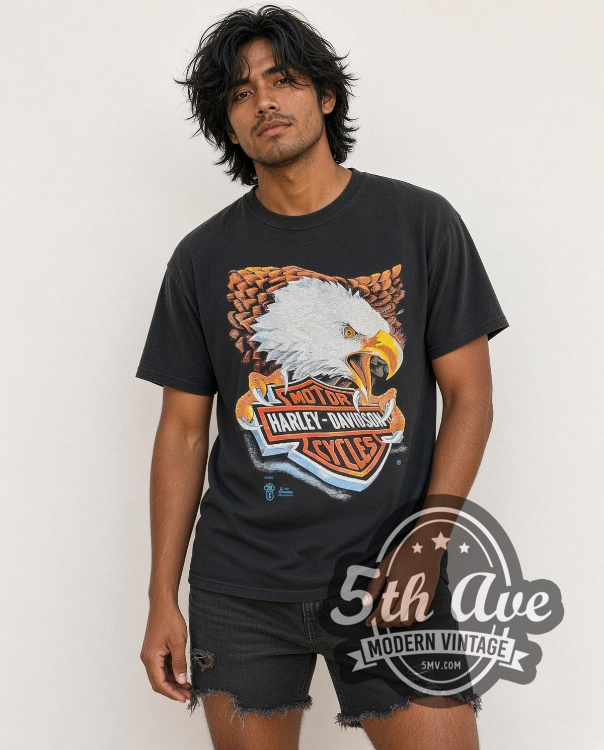 Model wearing the Harley-Davidson Eagle Head Southern Nevada vintage Harley tee in black