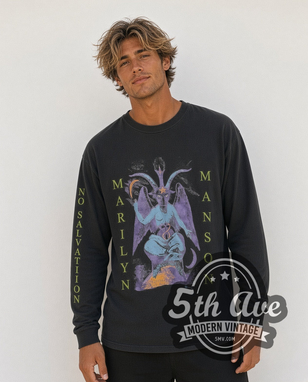 Model wearing the Marilyn Manson The Reflecting God / When I'm God vintage band long sleeve t-shirt