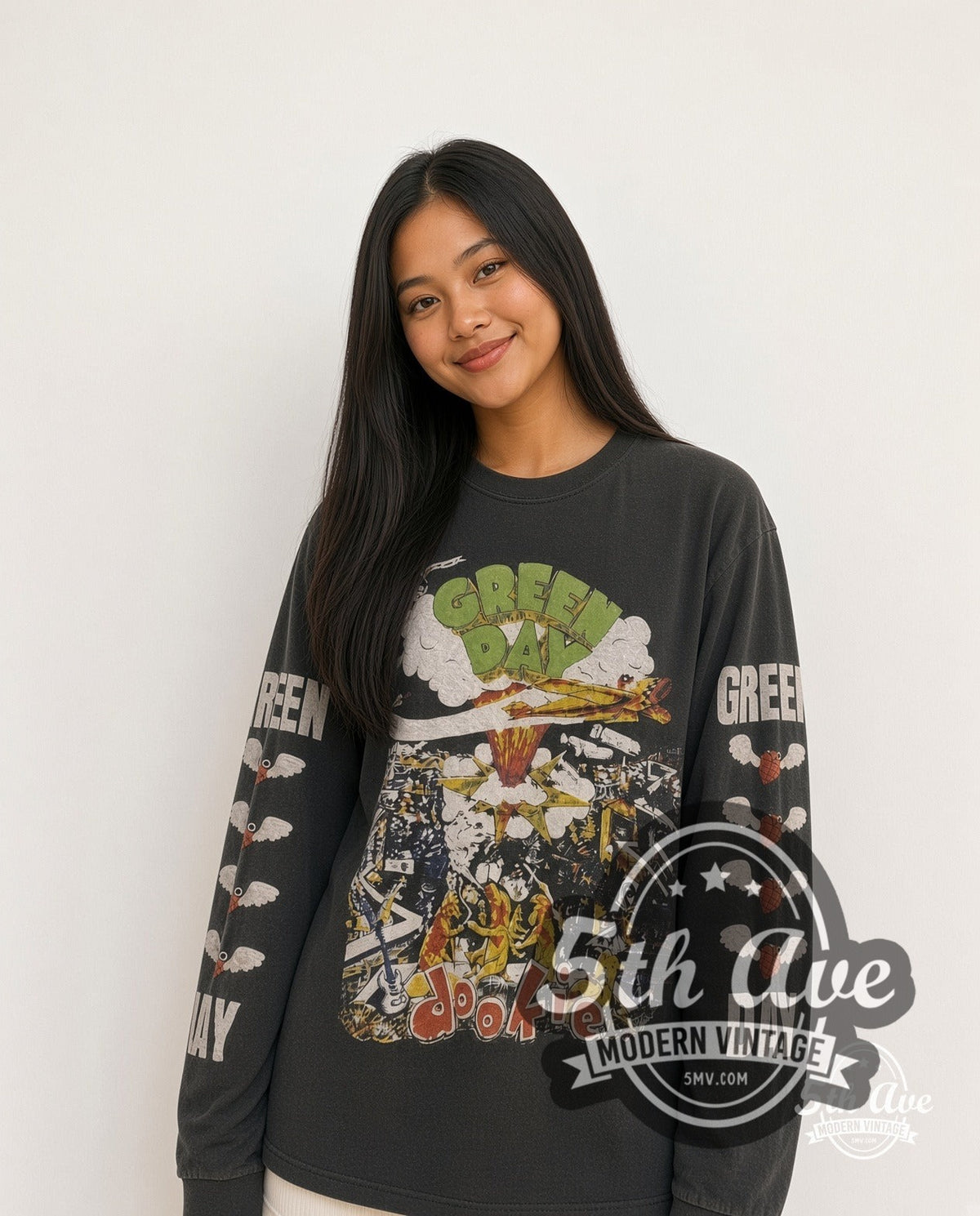 Model wearing the Green Day Dookie World Tour 1994 vintage band long sleeve t-shirt