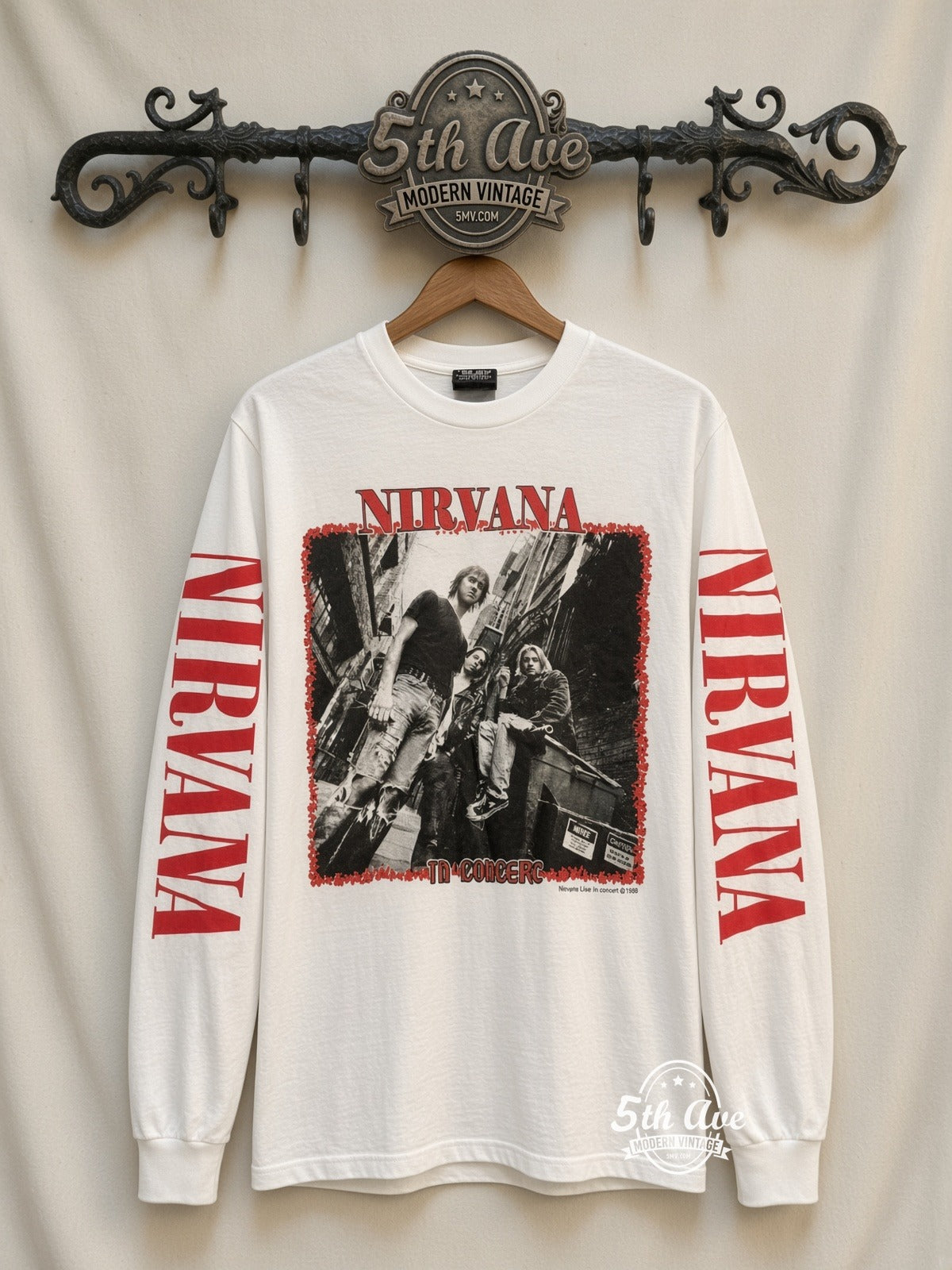 ETS LS 64 Nirvana In Concert long sleeve vintage tee on rack, front
