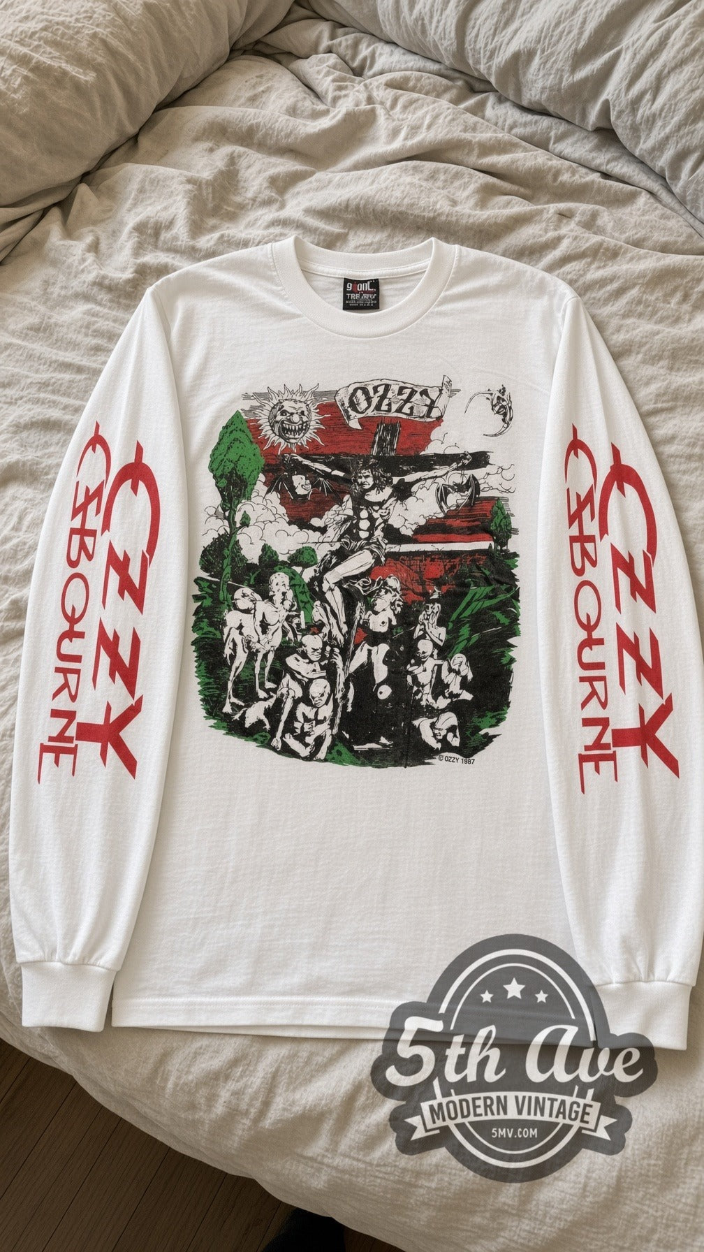 Ozzy Osbourne Crucifixion Cartoon vintage band long sleeve tee laid flat