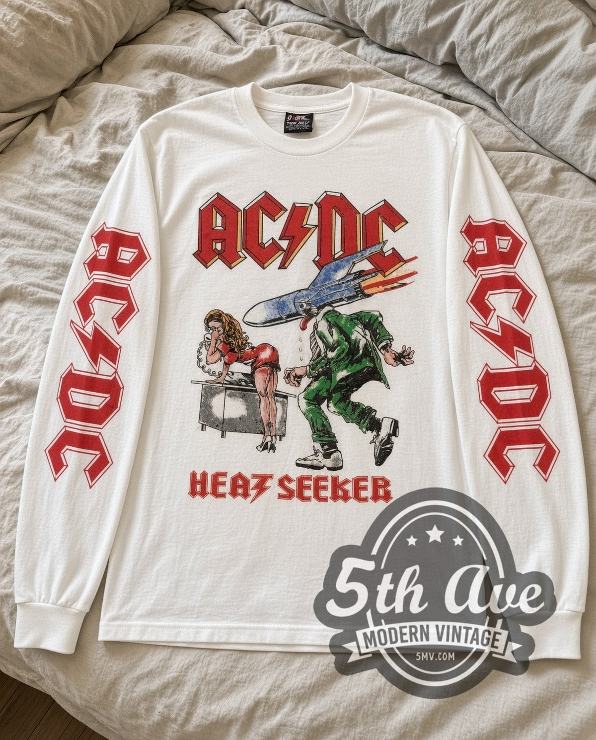 AC/DC Heatseeker vintage band long sleeve tee laid flat