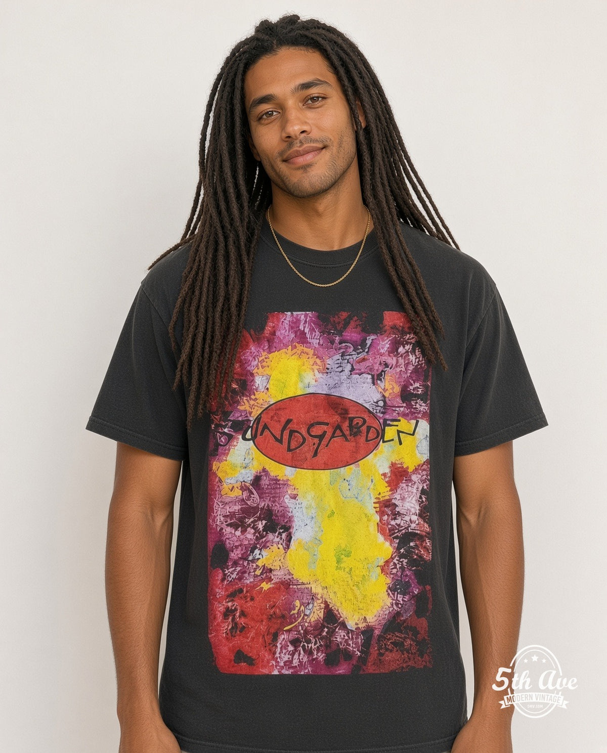 Model wearing the Soundgarden Superunknown Tour 1994 vintage band t-shirt in black