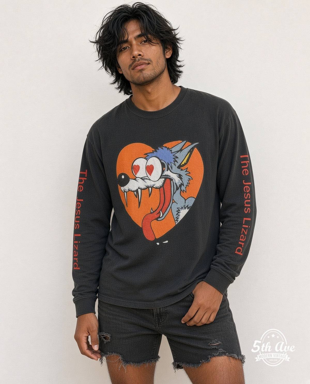 Model wearing The Jesus Lizard You Idiot vintage band t-shirt in black