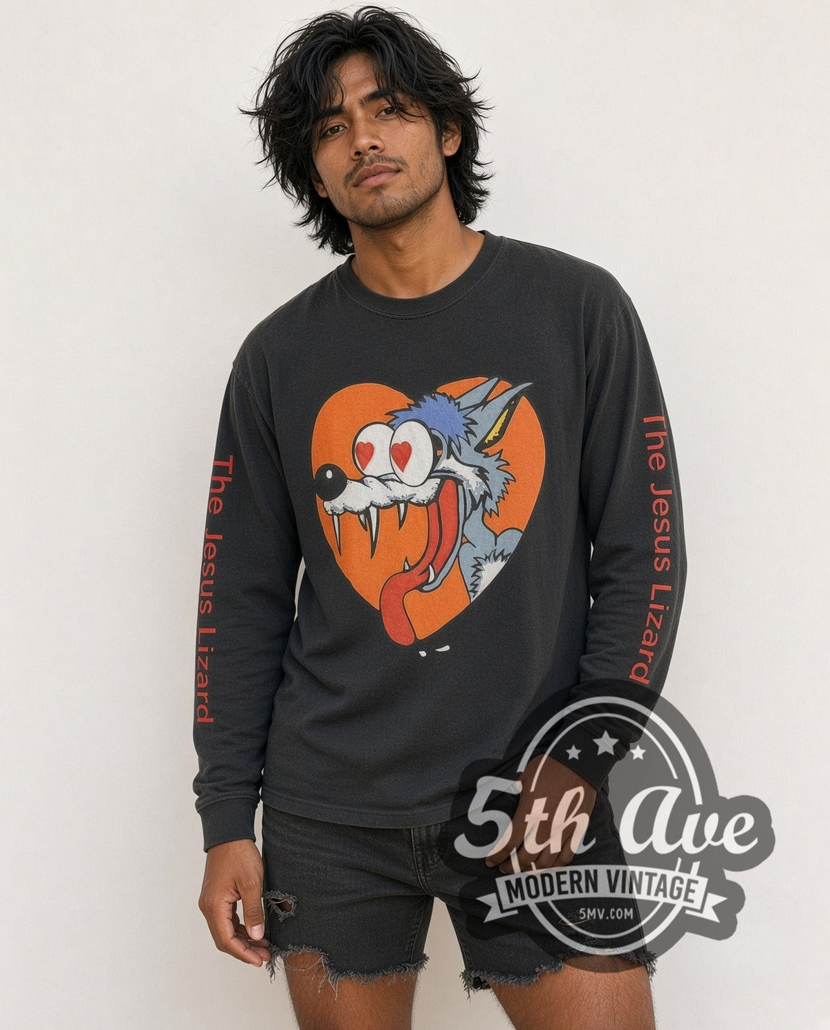 Model wearing The Jesus Lizard You Idiot vintage band long sleeve t-shirt