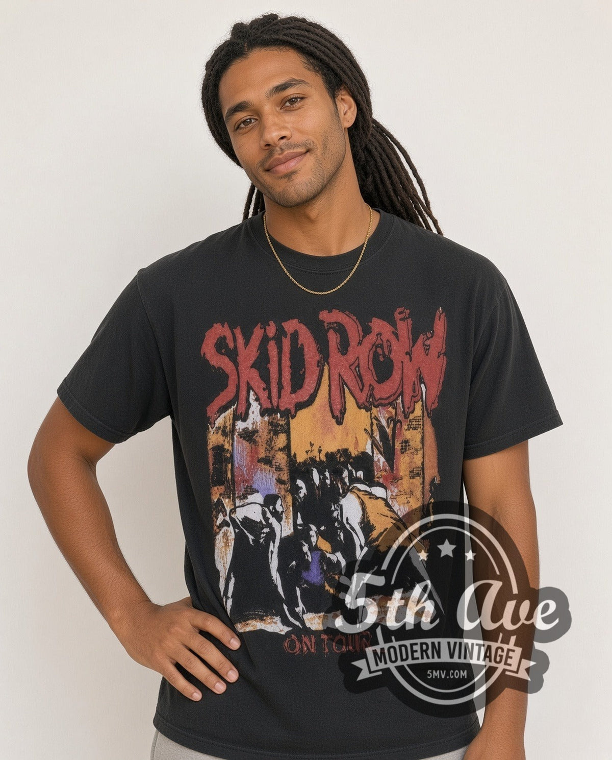 Model wearing the Skid Row On Tour vintage band t-shirt