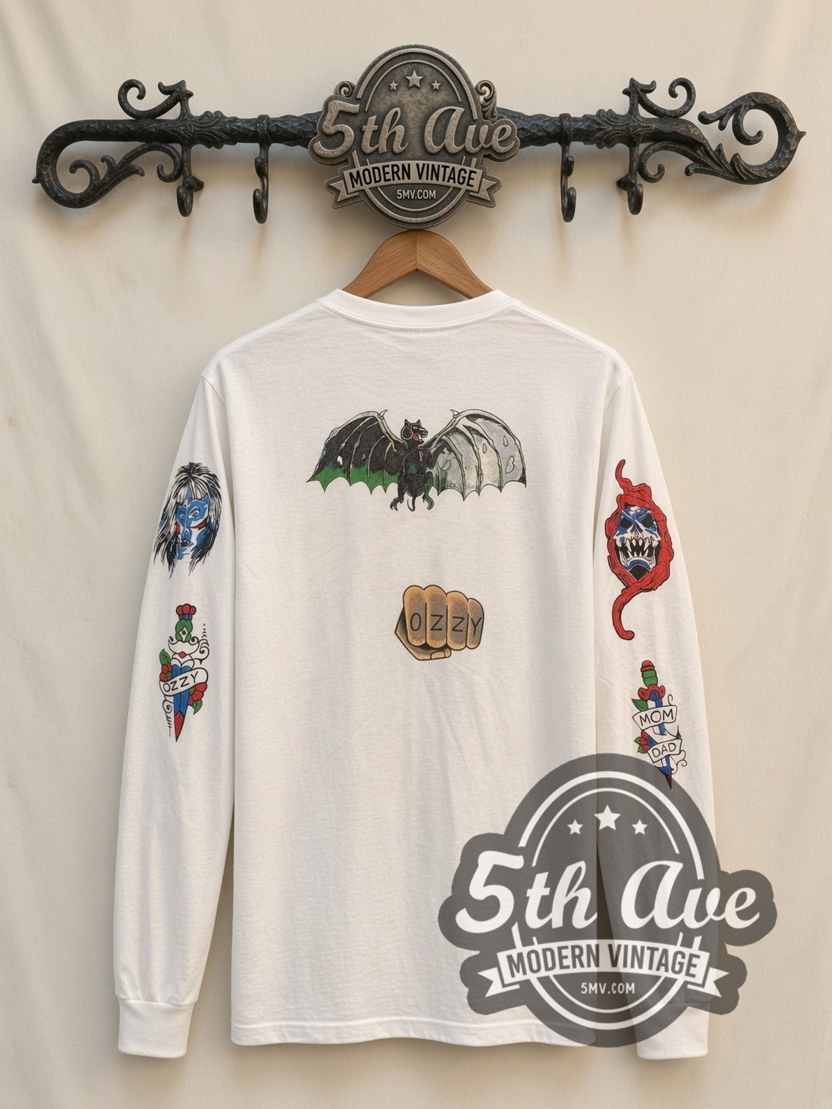 Ozzy Osbourne Blue Demon vintage band long sleeve t-shirt, back view on a display rack