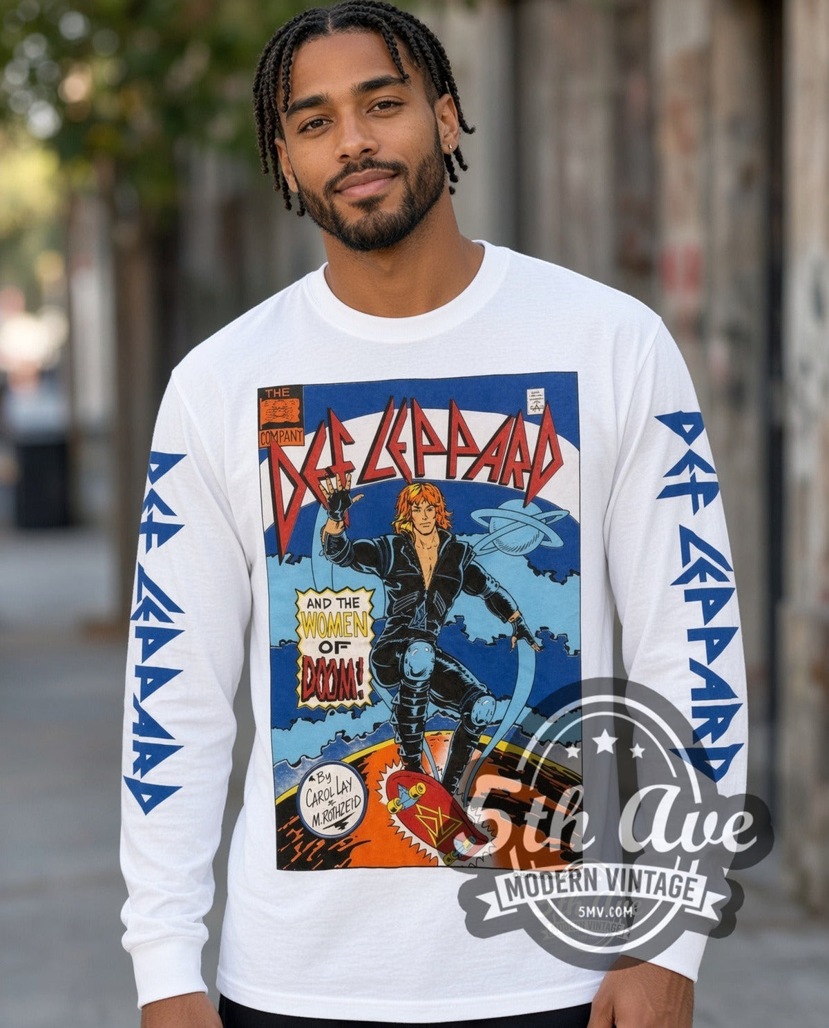 Model wearing the Def Leppard Women of Doom vintage band long sleeve t-shirt