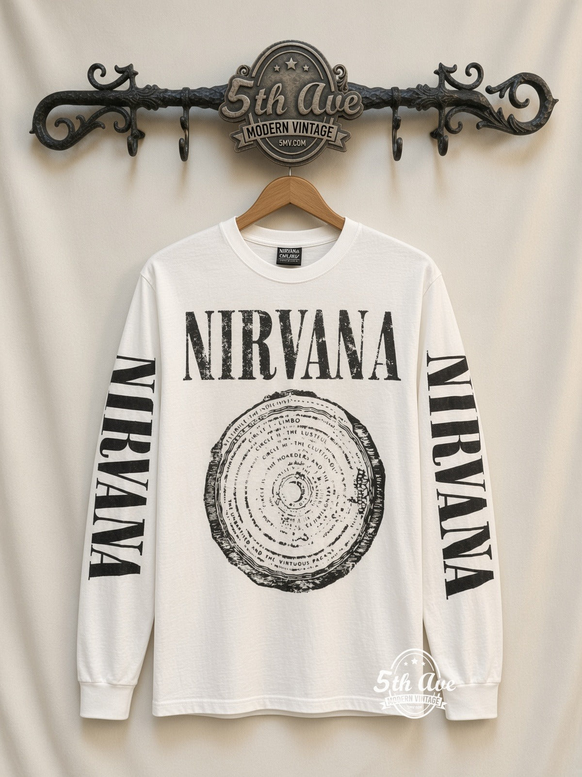 ETS LS 70 Nirvana Vestibule long sleeve vintage tee on rack, front