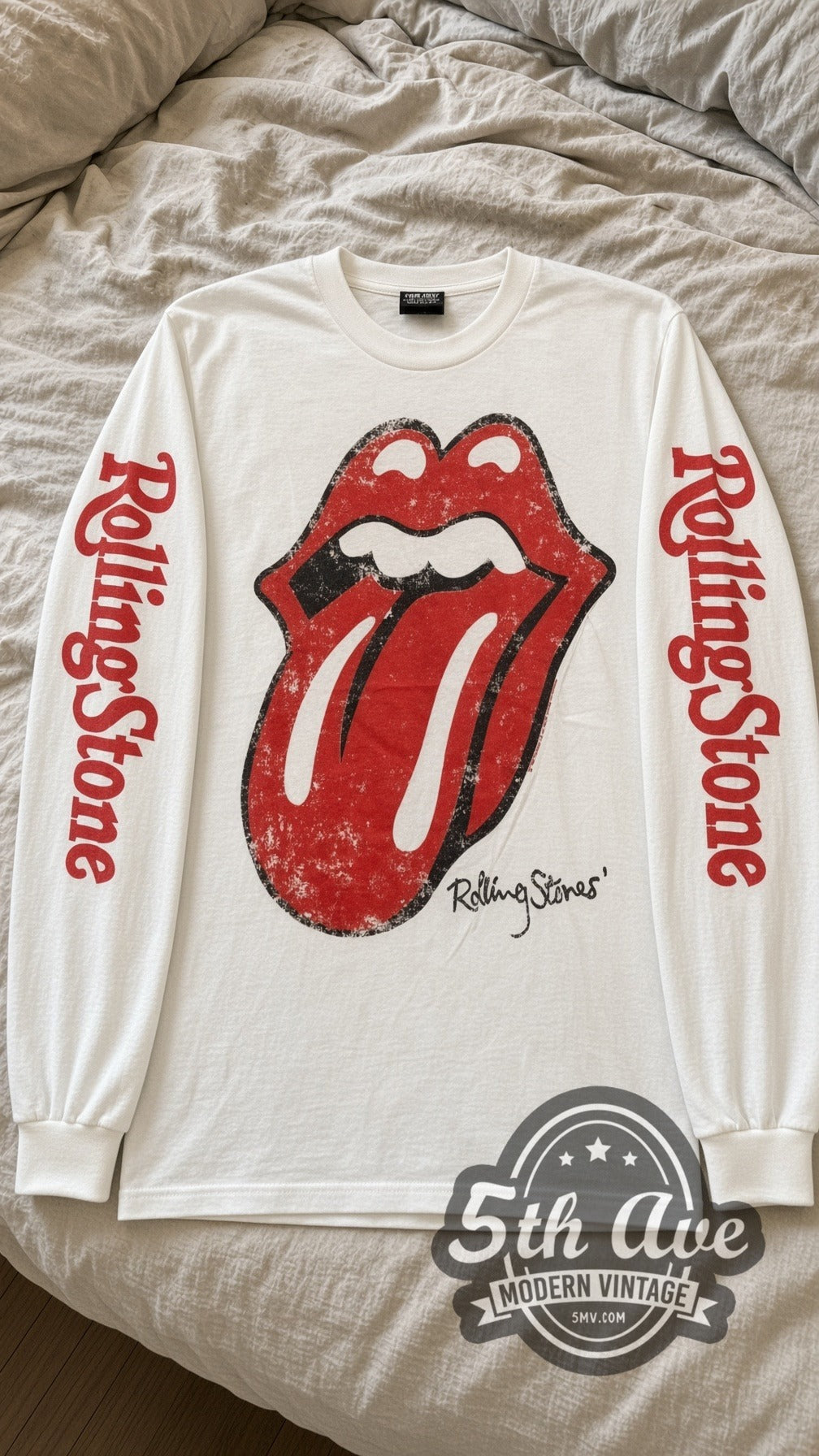 The Rolling Stones Red Tongue vintage band long sleeve tee laid flat