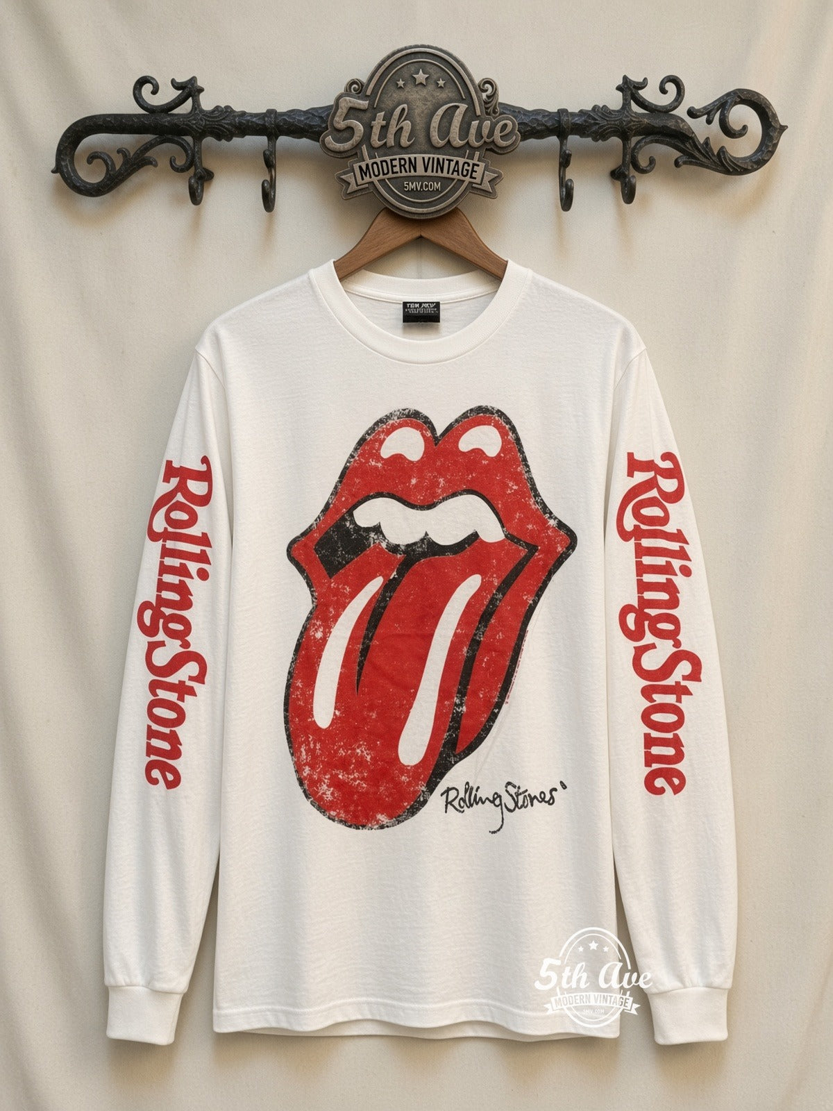 ETS LS 71 The Rolling Stones Red Tongue long sleeve vintage tee on rack, front