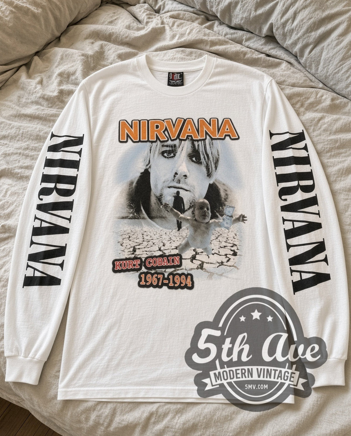 Nirvana Kurt Cobain Cracked Earth vintage band long sleeve tee laid flat