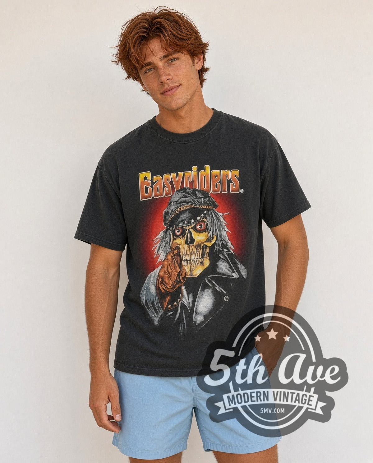 Model wearing the Easyriders x Harley-Davidson Salina, KS vintage Harley tee in black
