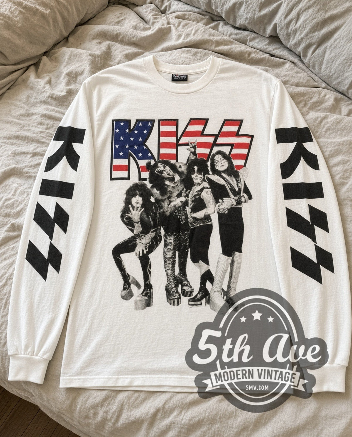 KISS Flag Logo Band vintage band long sleeve tee laid flat