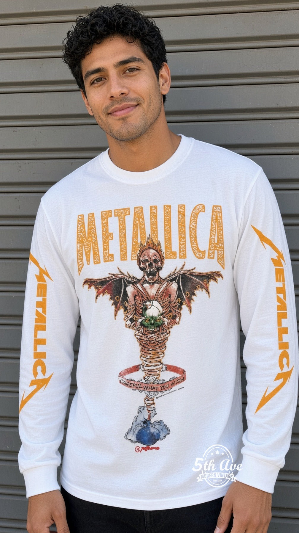 ETS LS 75 Metallica Careful What You Wish long sleeve vintage tee worn by a model