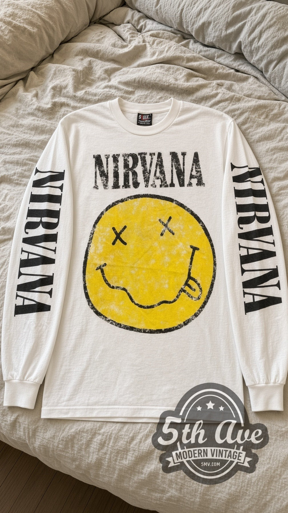 Nirvana Smiley vintage band long sleeve tee laid flat