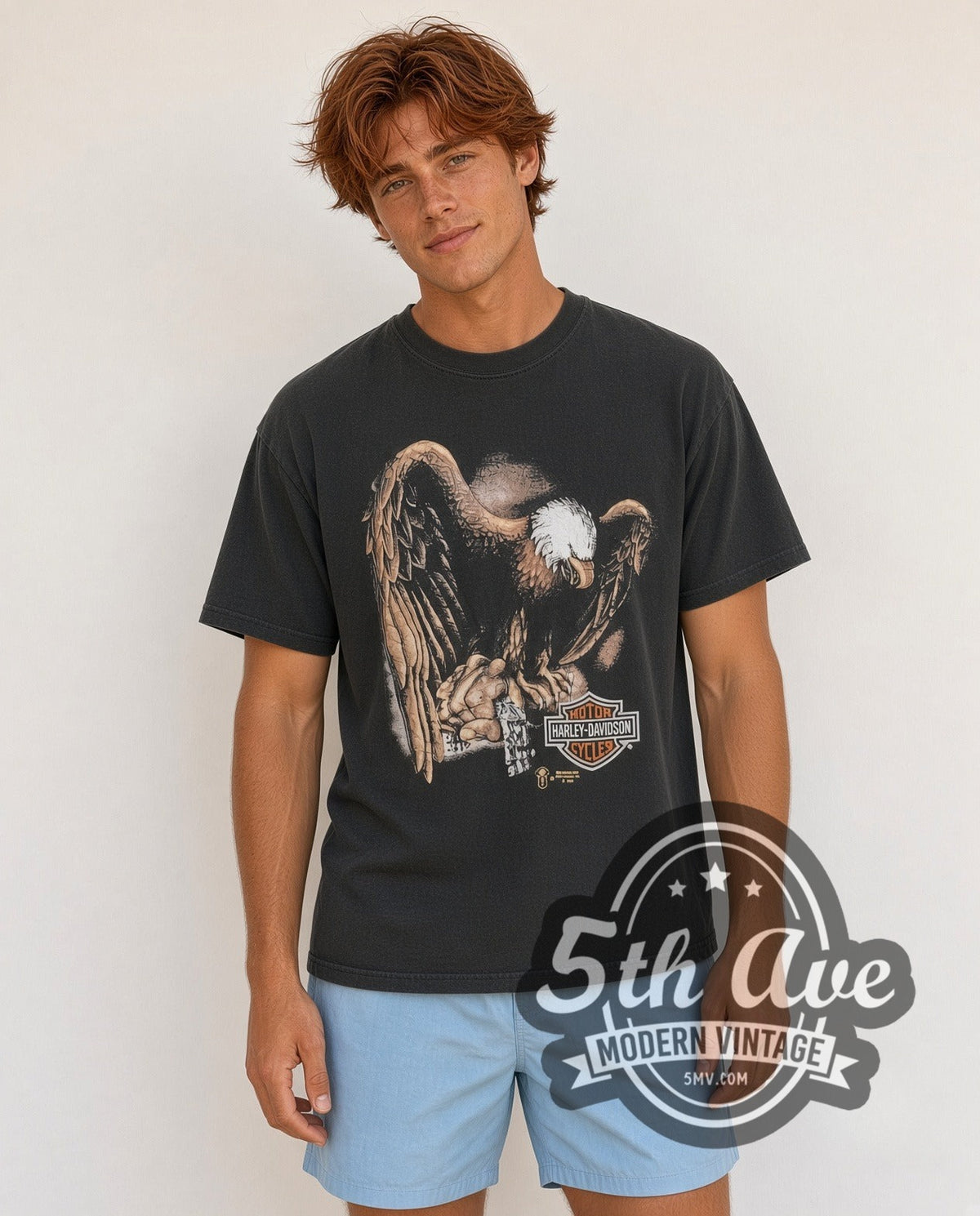 Model wearing the Harley-Davidson Kenosha vintage Harley tee in black