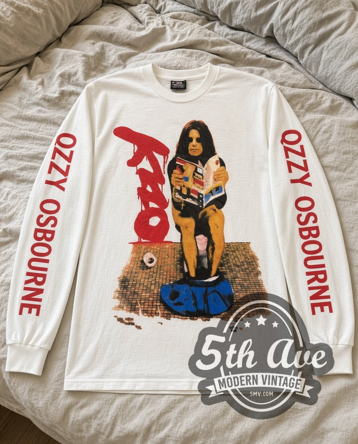 Ozzy Osbourne On the Toilet vintage band long sleeve tee laid flat